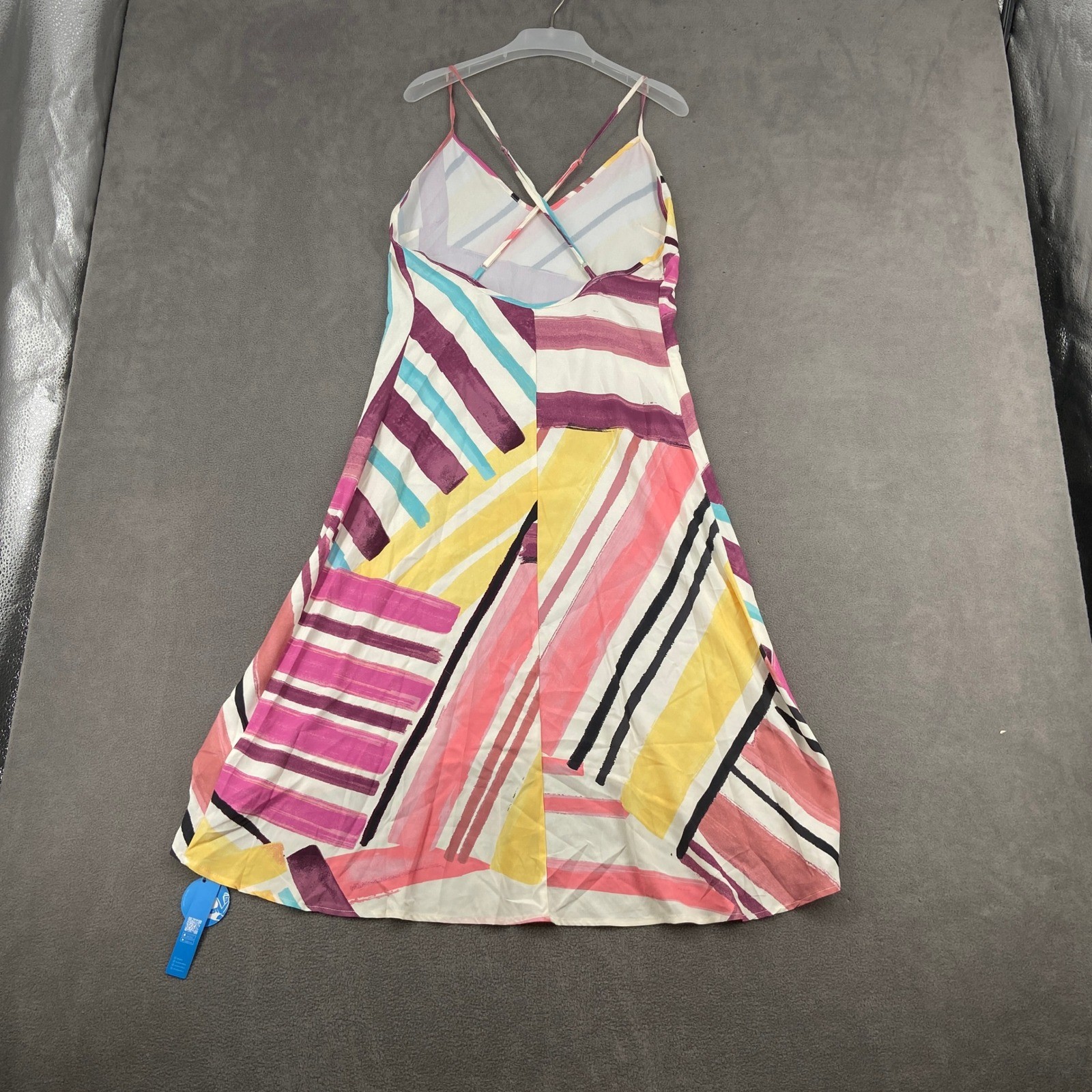 Cupshe Multi Color Abstract Stripe High Low Midi Dress V-Neck Strappy Small NEW