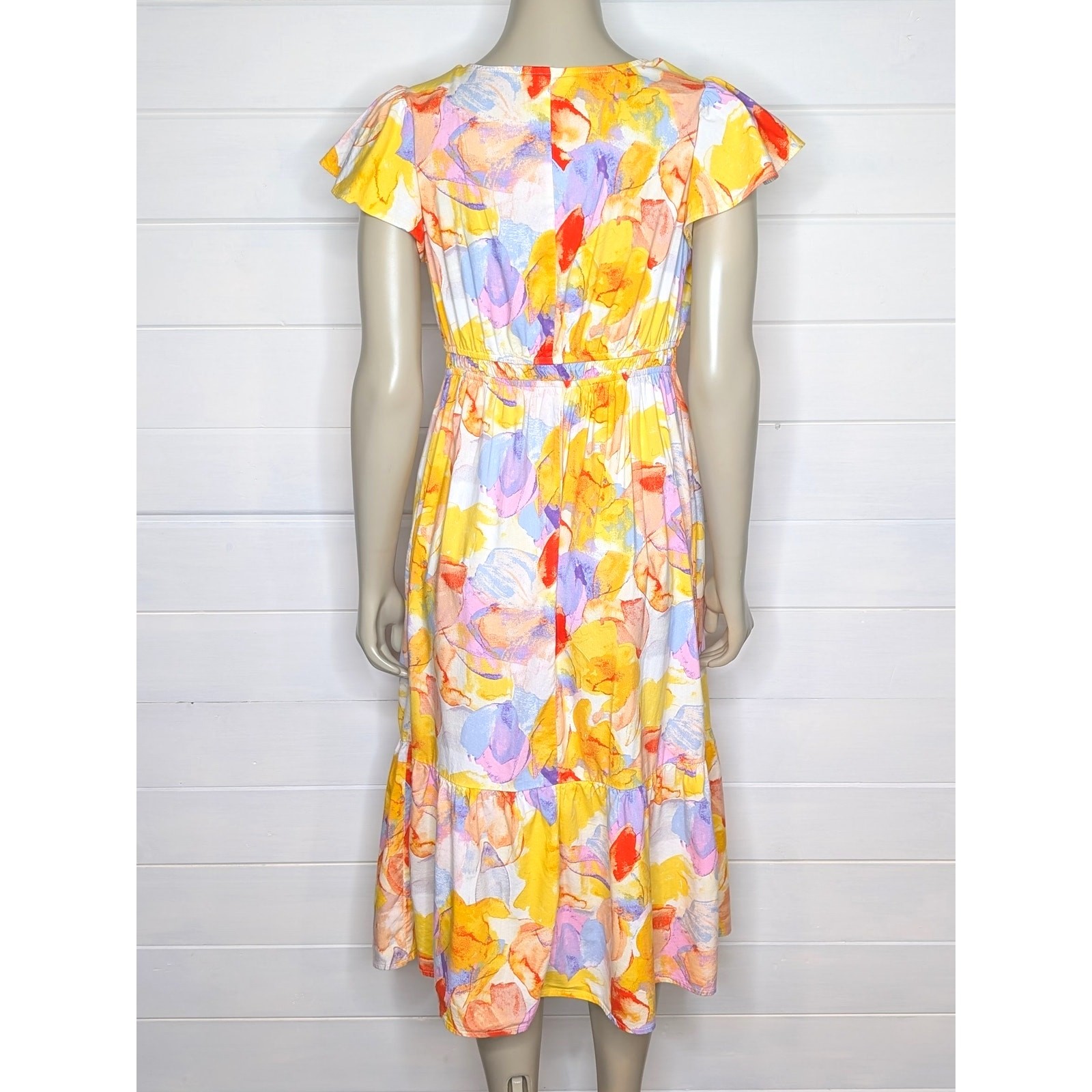 Isabel Maternity by Ingrid & Isabel Flutter Sleeve Midi Dress XS Yellow Floral