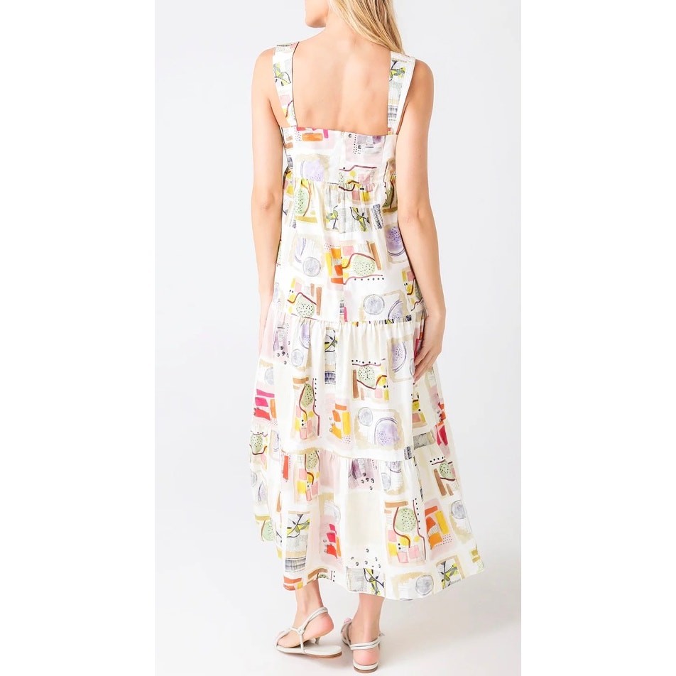 Hunter Bell Maxi Dress Poppy Cotton Square Neckline Tiered Body Large