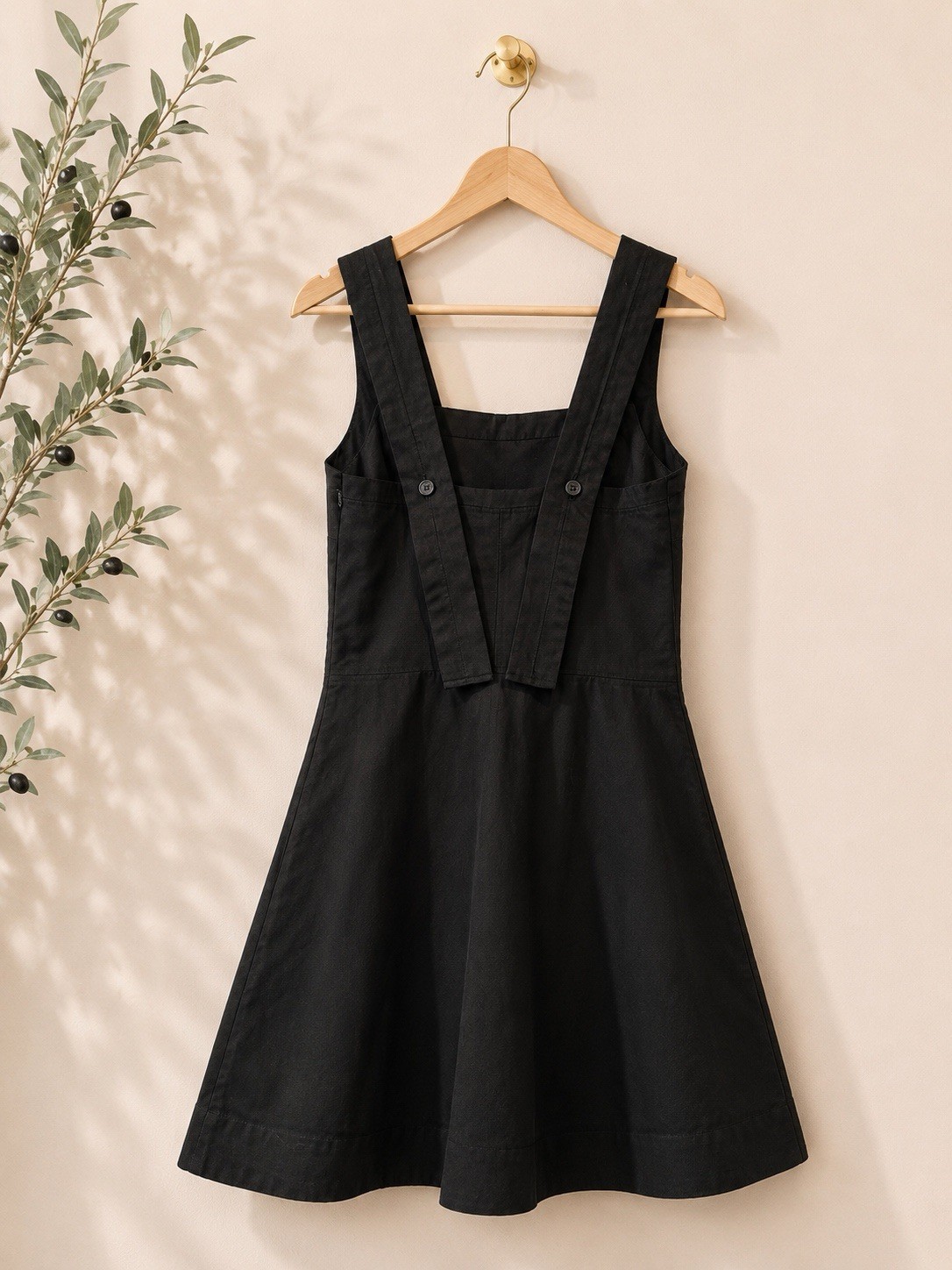 COS Black Sleeveless Square Neck Button Strap Lined A-Line Short Dress 2