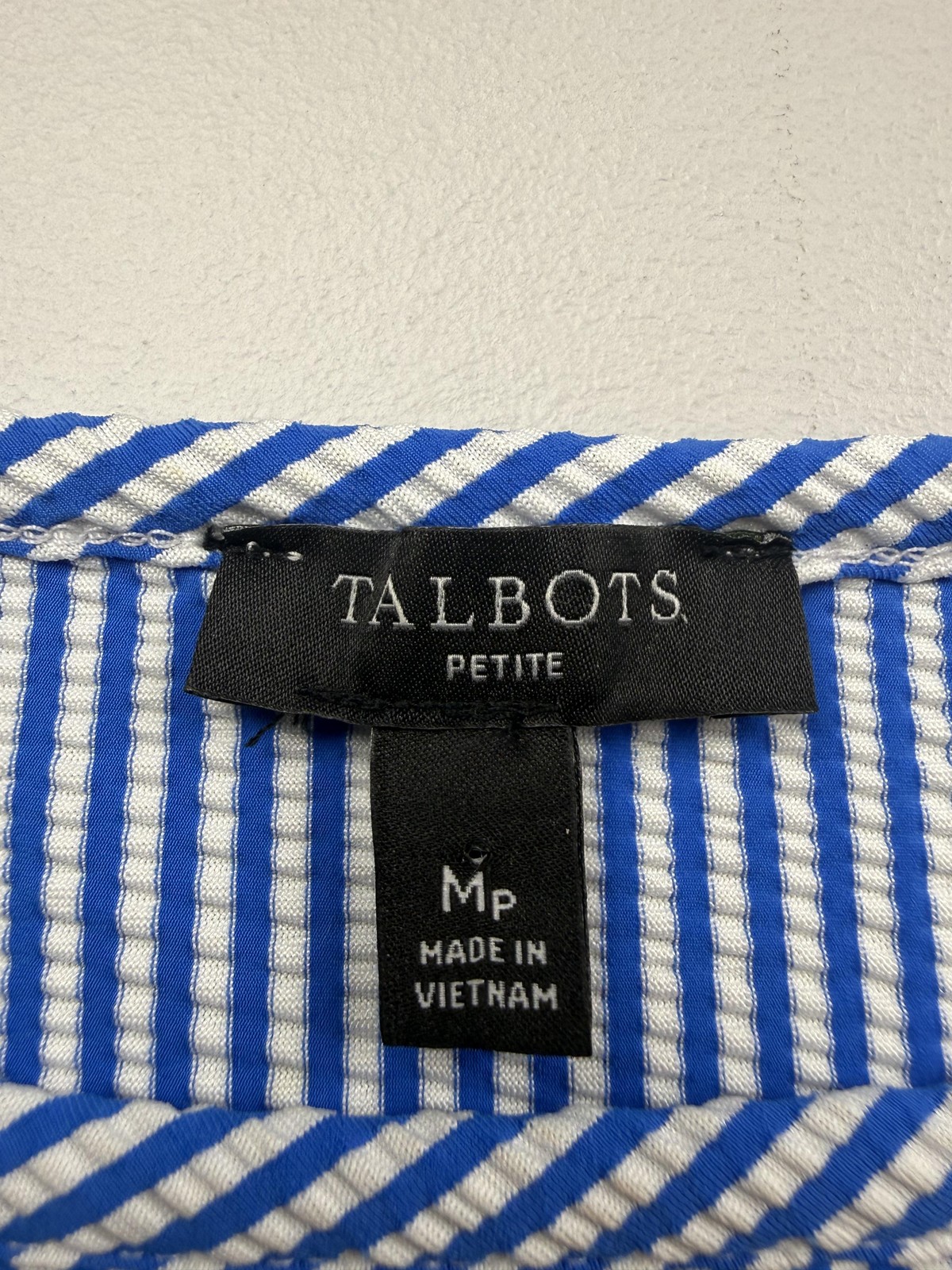 Talbots Dress Womens M Petite Blue Stripe Short Flutter Sleeve Shift Knee Length