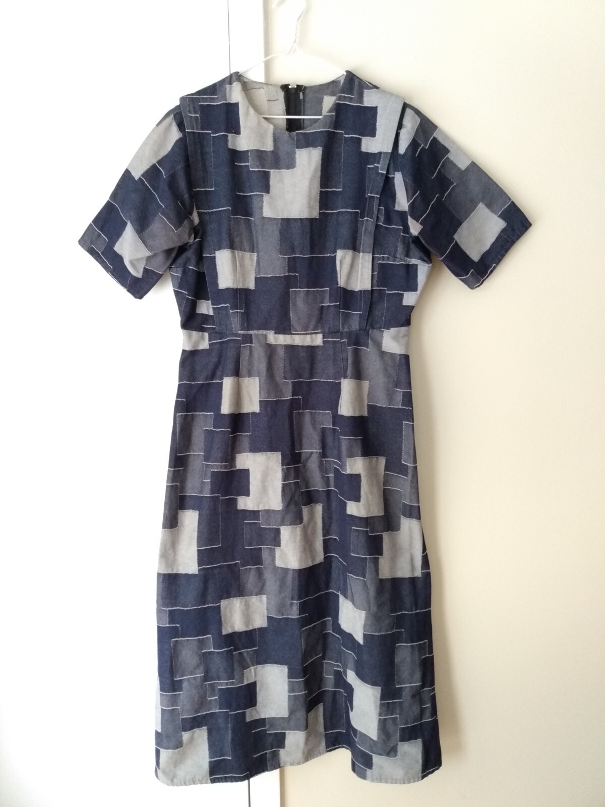 Handmade Denim Jean Patchwork Dress Plus Size 44.5″B 34″W Amish Mennonite Cape
