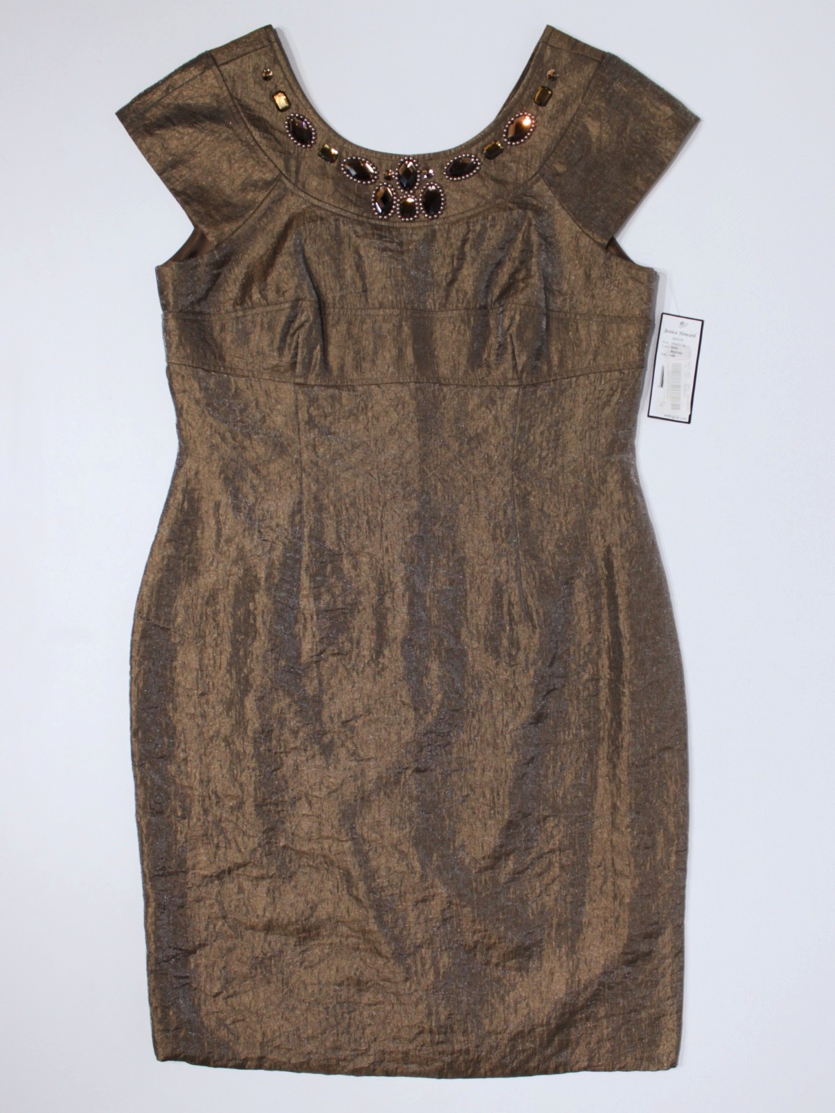 NWT Jessica Howard Mocha Shimmer Sleeveless Mini Dress Jeweled Neck Women 10P