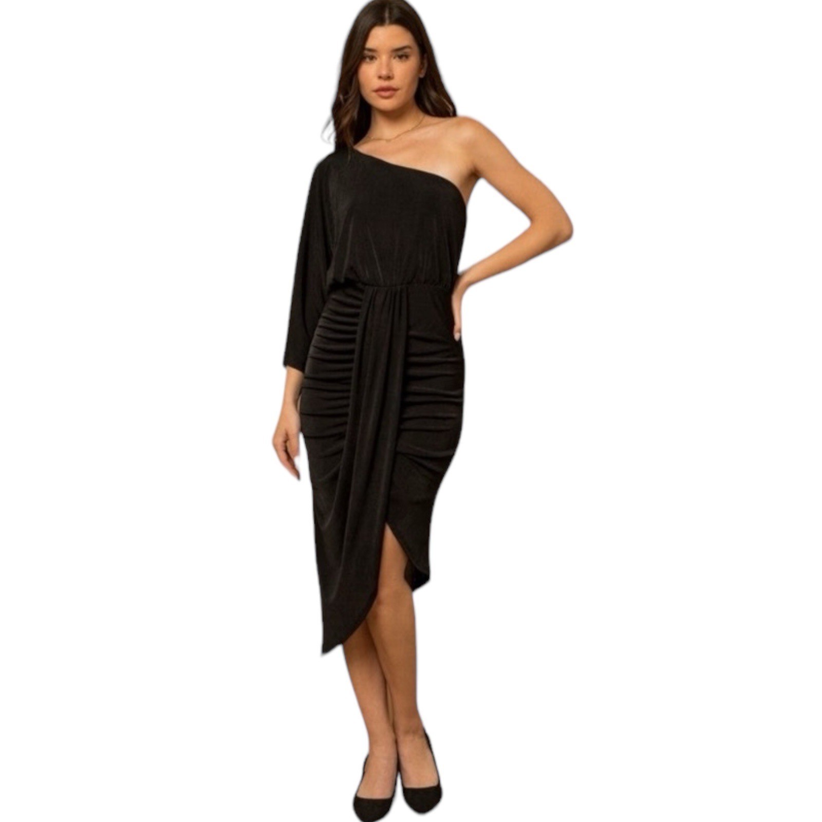 Gilli NWT Black One-Shoulder Cocktail Dress, Asymmetrical Hem Women’s Size L