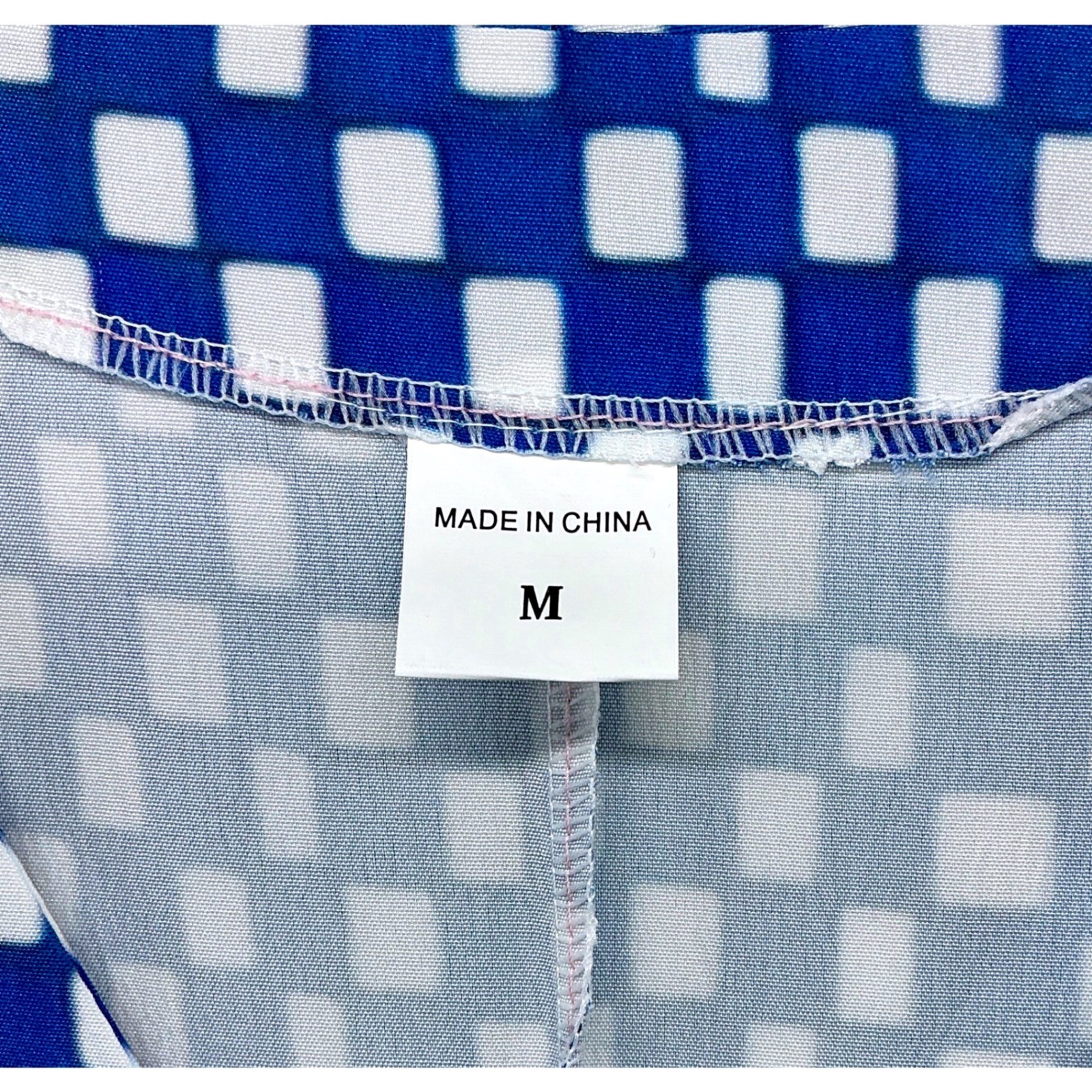 Womens Abstract Patchwork Long Sleeve Kaftan Sz M Blue White Mod Art To Wear