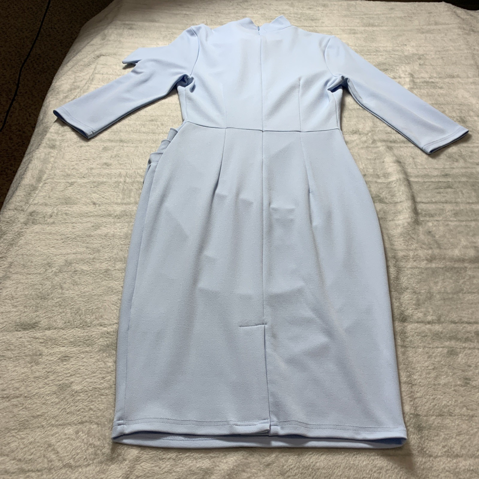 MIUSOL Classic Office wear, 3/4 Sleeve Dress Sky Blue Size M, tie neck