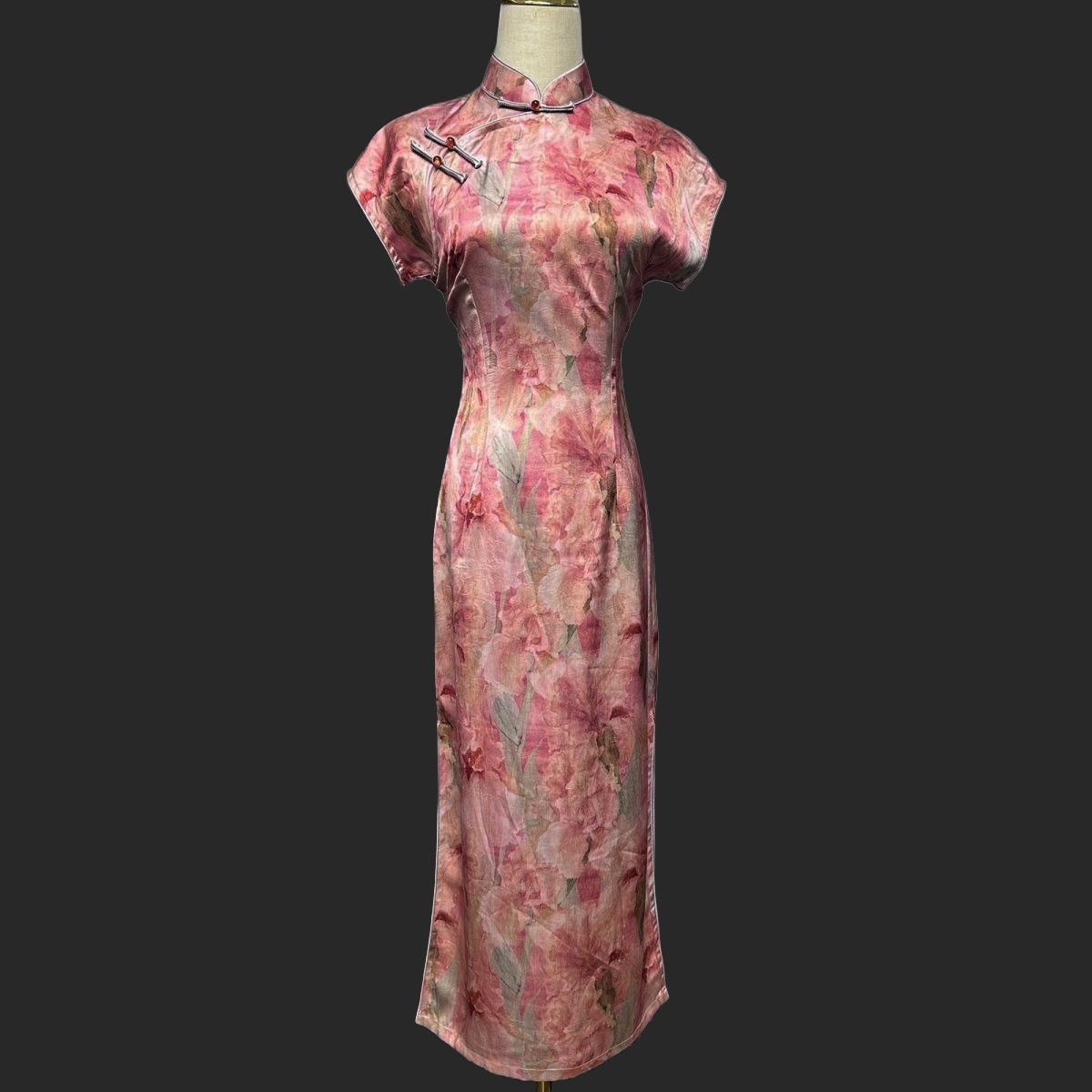 Pink Rose Garden Cheongsam Qipao Hourglass Slim Fit Retro Dress L XL 2XL 3XL