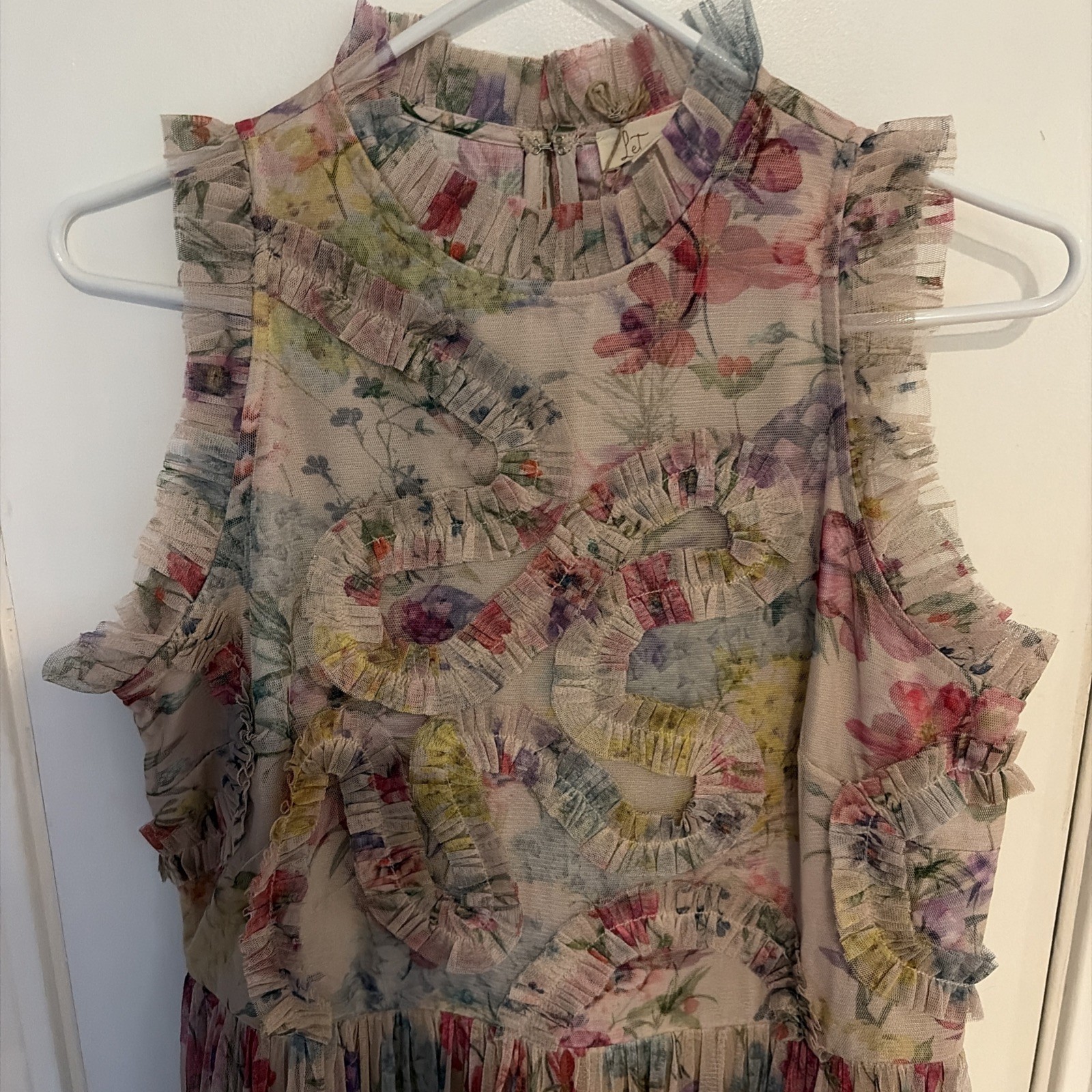 NWT Sundance Catalog “Let Me Be Jenny Dress” Floral Tiered Mesh Maxi Gown, Sz M