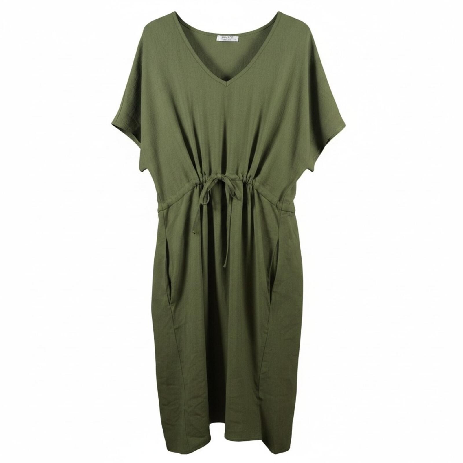 Midi XL Olive Lightweight Breathable Drawstring Dress