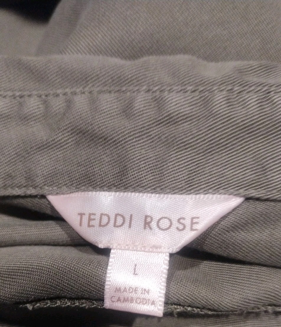 Teddi Rose Womens Olive Green Tencel Lyocell Utility Shirt Dress Tie Large NWT