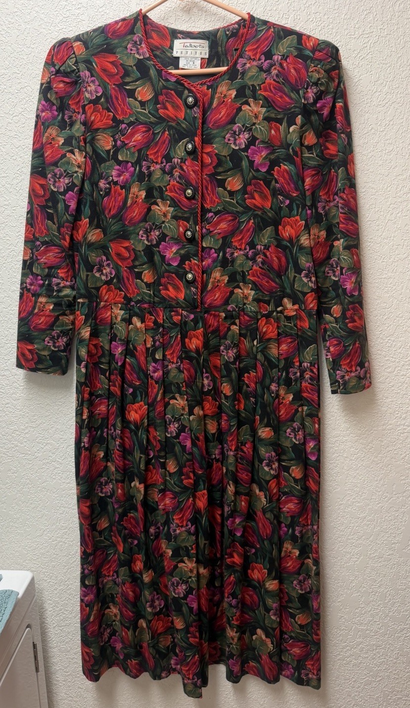 Talbots Vintage Women’s Cotton Shirt Dress size 8P 3/4 Sleeve Modest All Season