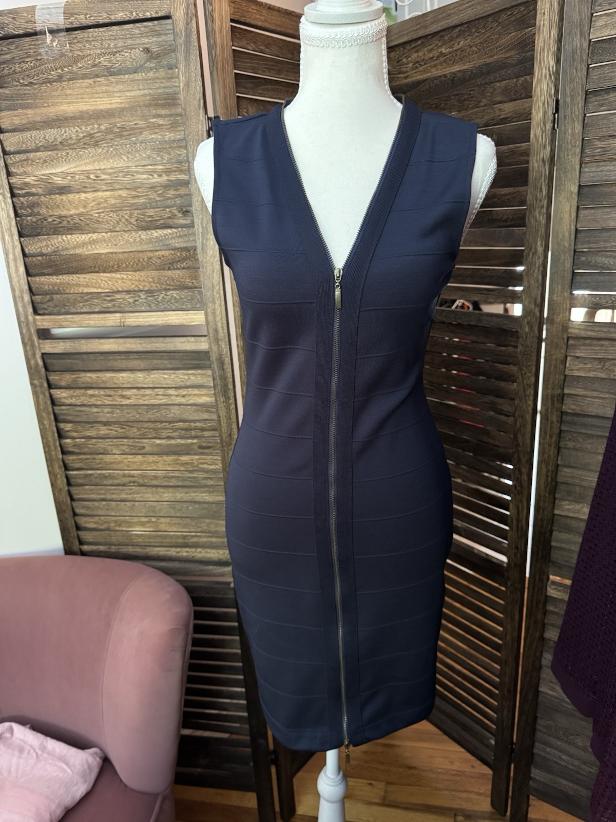 Favori Navy Sleeveless Bandage Exposed Zipper Dress Size eu 42 Us Medium