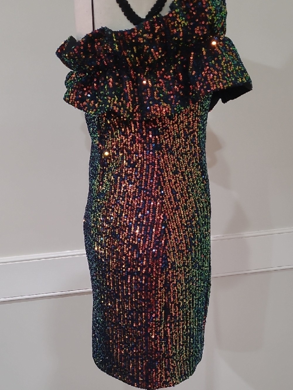 Thirty Thirty LA Multicolor Sequin Strapless Mini Dress with Ruffles – Size L Jr