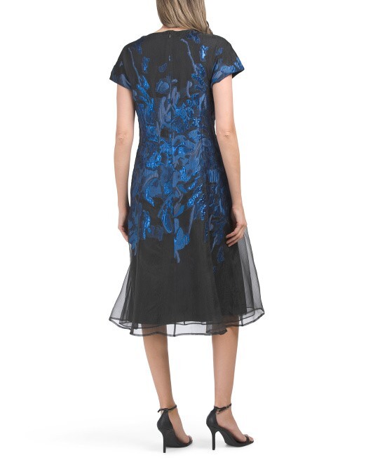 TERI JON Border Print Metallic Jacquard Midi Dress (size 20)
