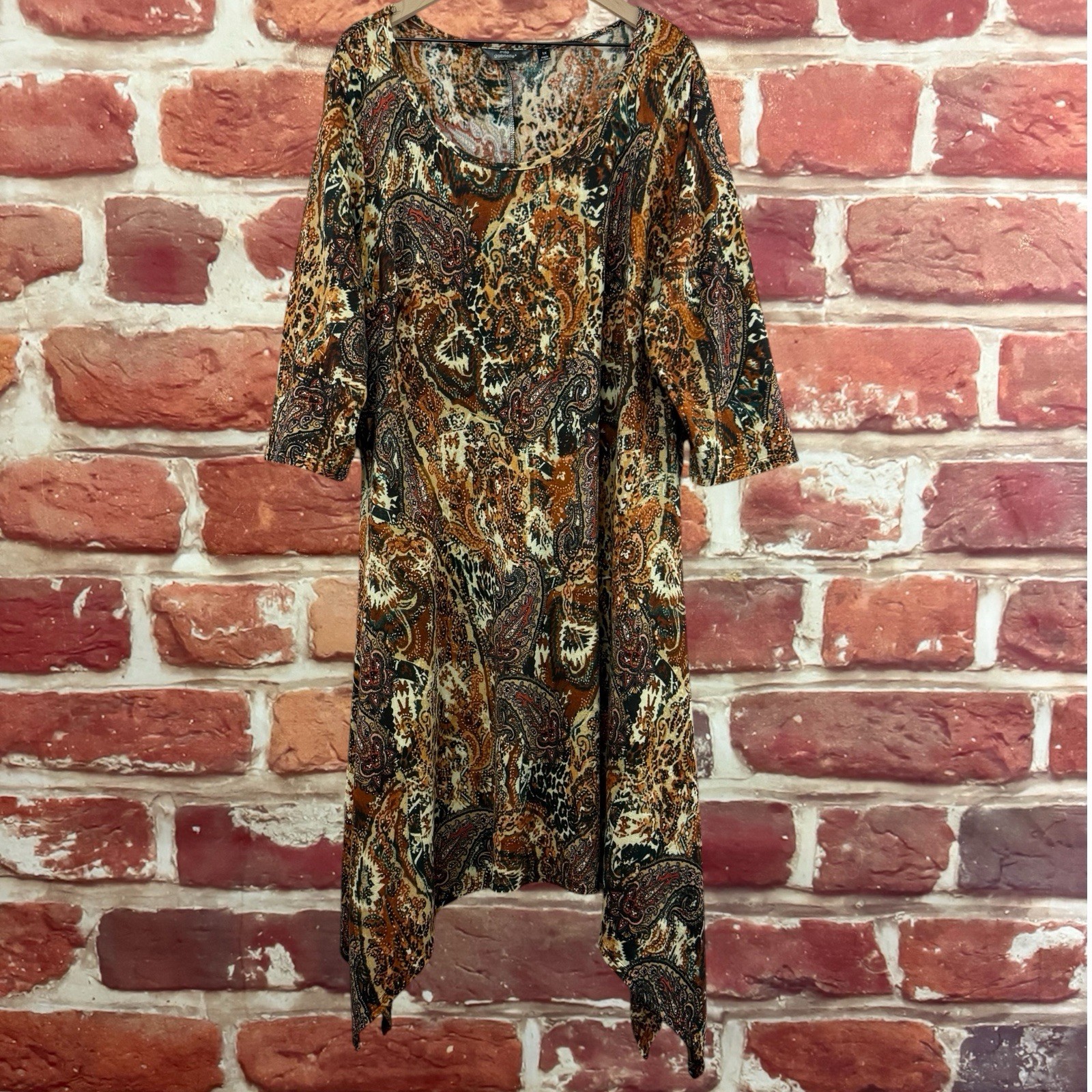 Mlle Gabrielle Dress Womens 3X Multicolor Boho Floral Stretchy Casual Knit