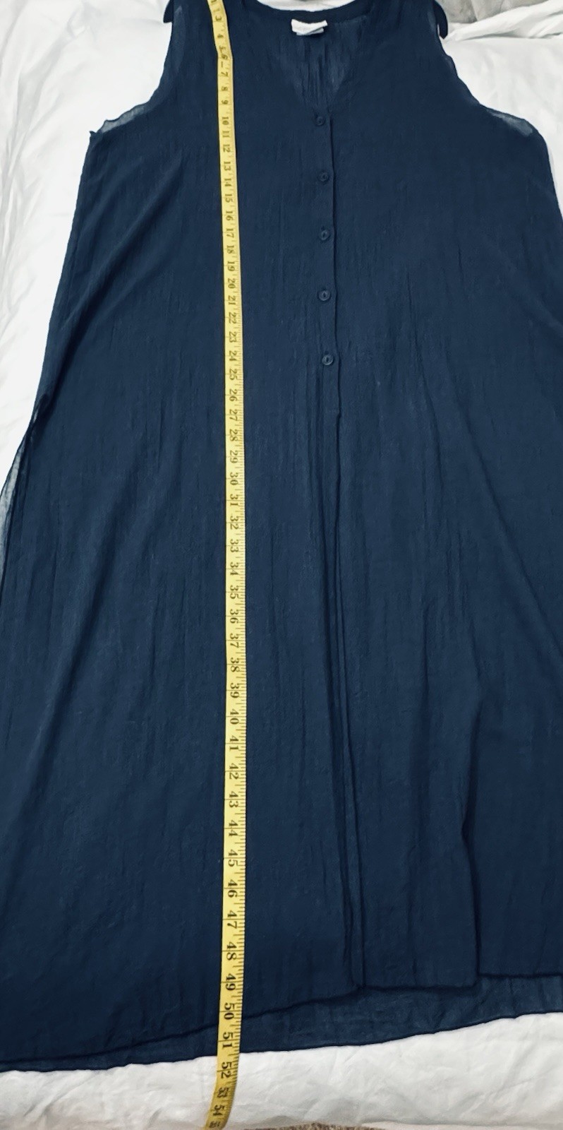 EUC Linda Lundstrom navy blue maxi tunic dress buttons at the front M (L-XL)