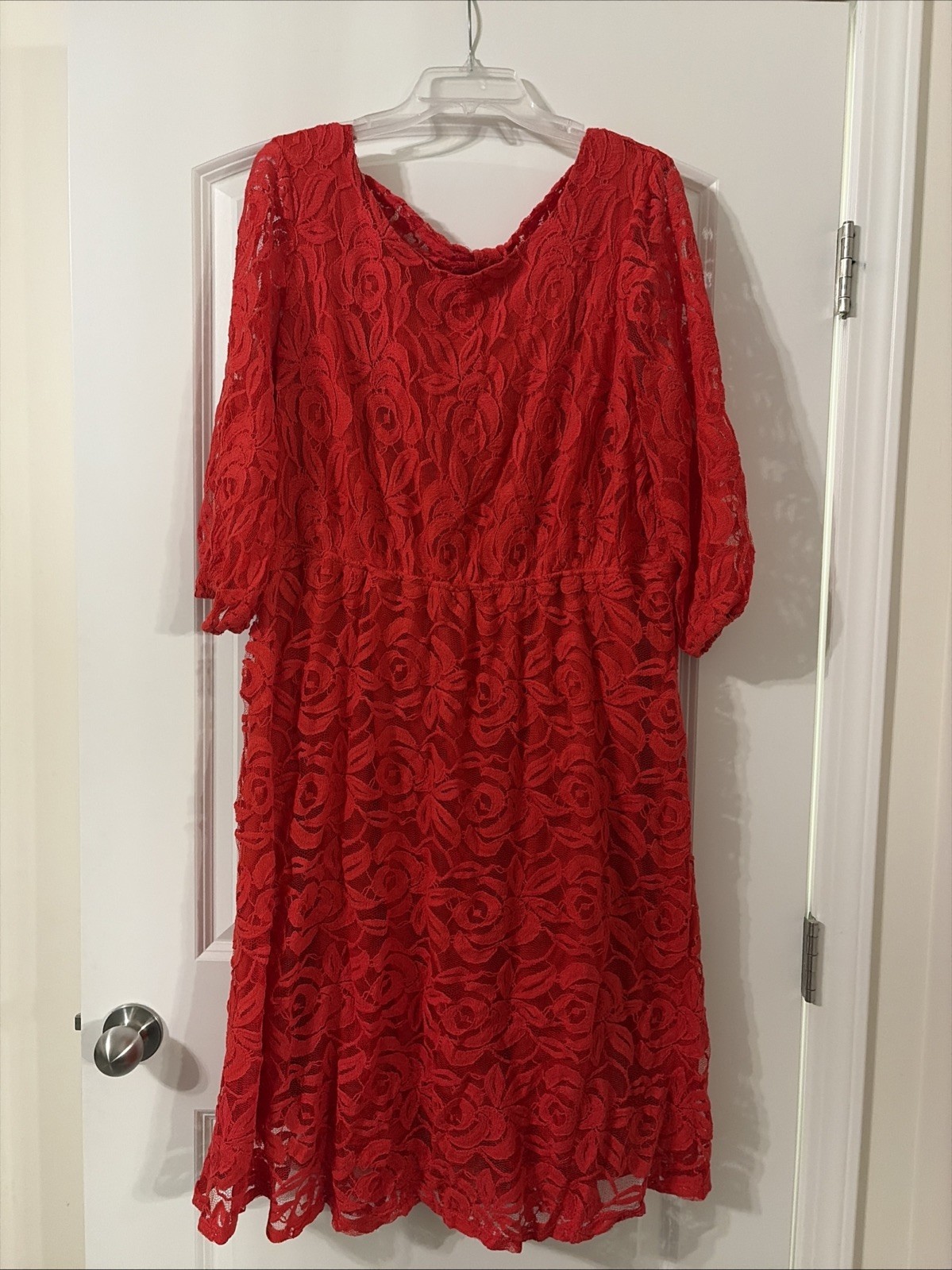 Ing Dress Women’s Plus Sz 3X Red Lace Cut Out Back Elastic Waist Lined USA Made