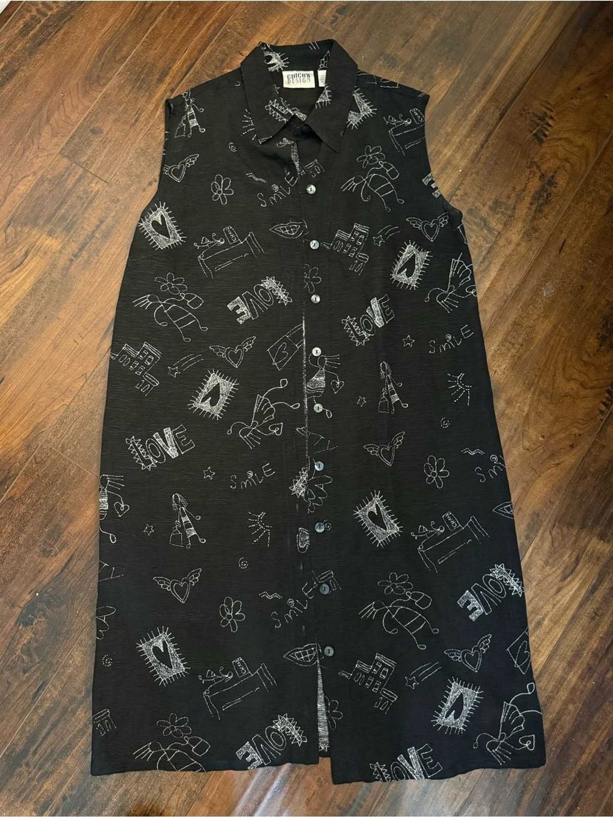 Chicos Design Linen Silk Collared Button Down LOVE PRETTY SMILE Dress Size M
