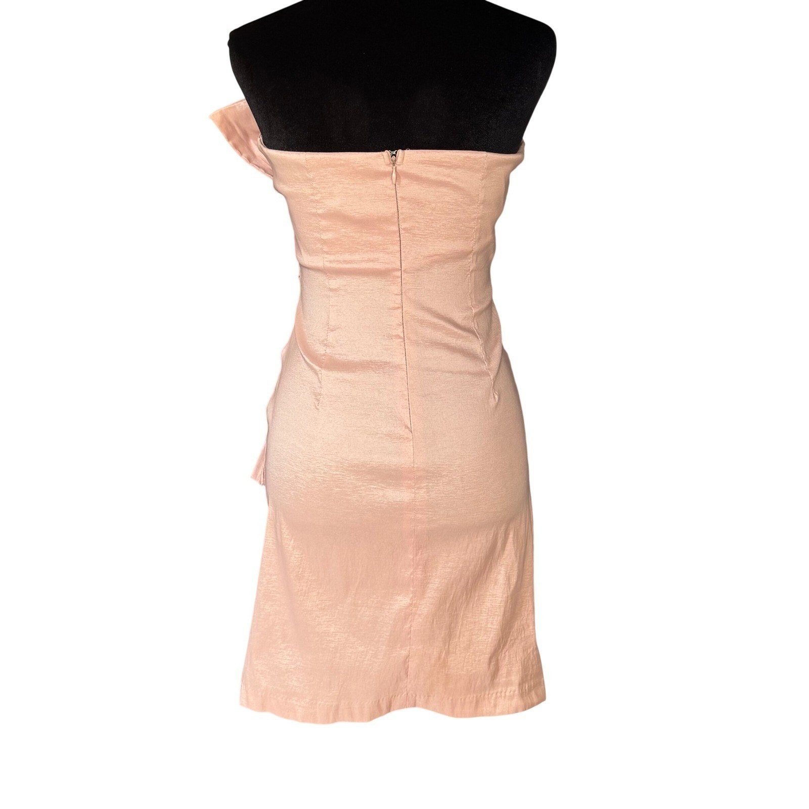 Strapless Pleated Cocktail Dress Pink/Peach Rose Gold Mini