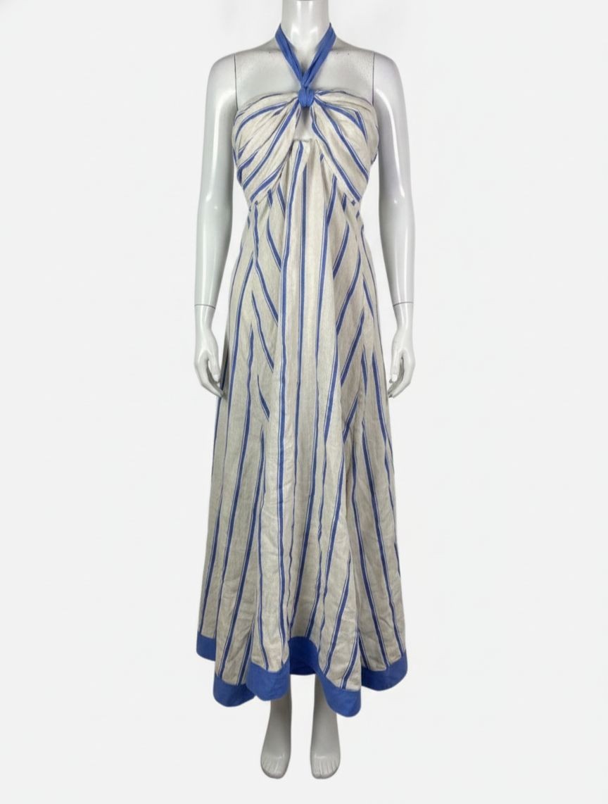 Sancia Women’s White Striped Halter Maxi Dress Size L