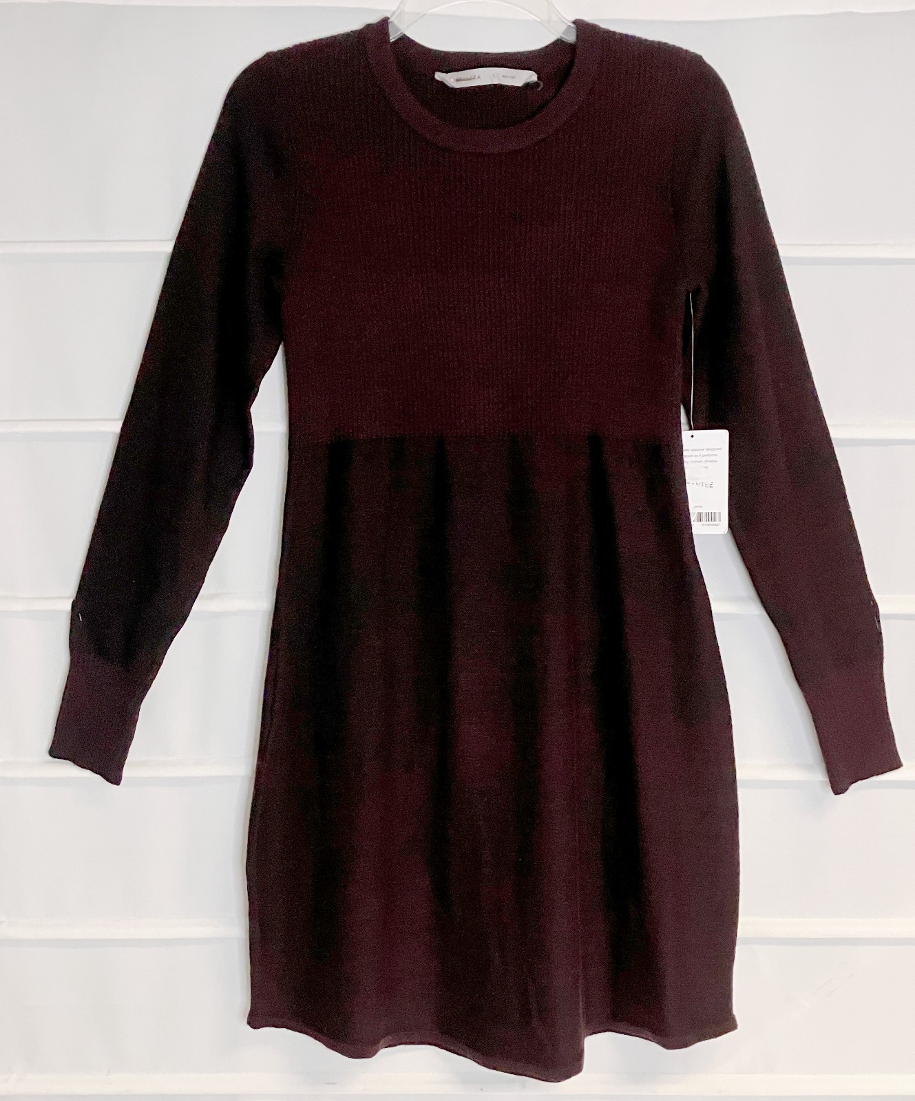 Athleta Dark Burgundy Cotton Blend Knit LS Pullover Sweater Dress Small NWTS!