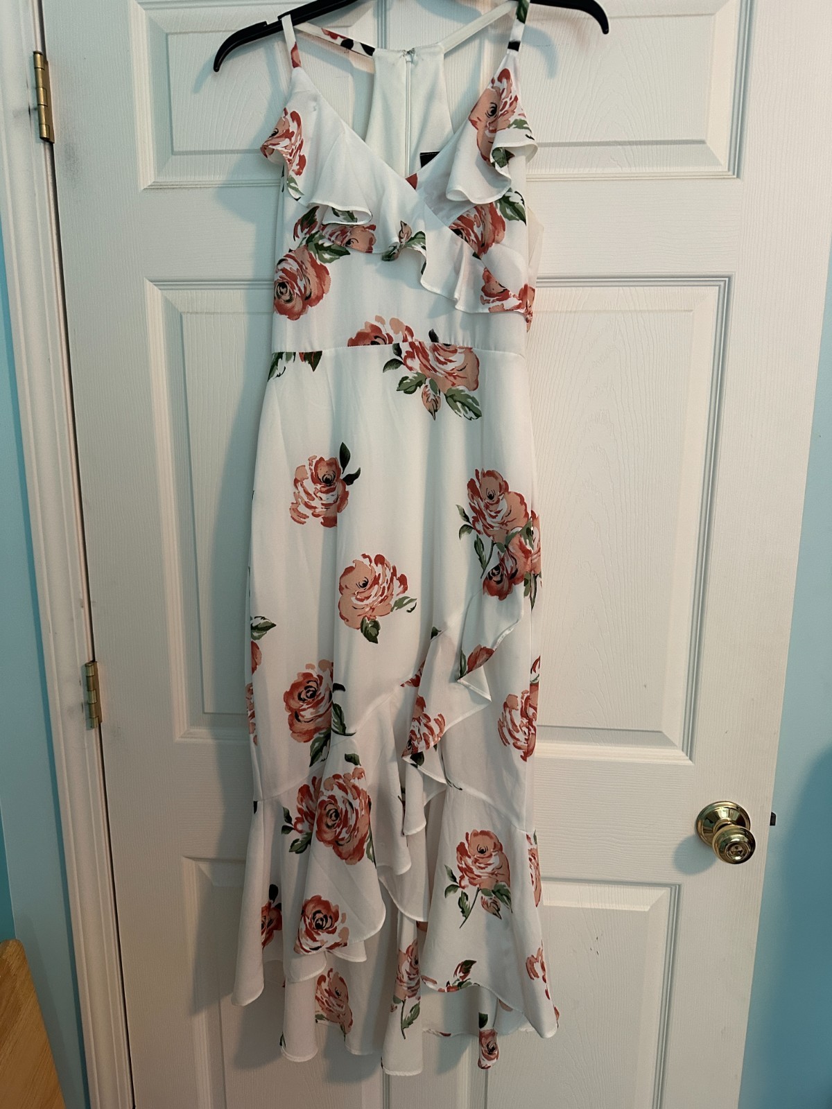 Disney Princess White Maxi Dress with Peach Floral Ruffles Size Small