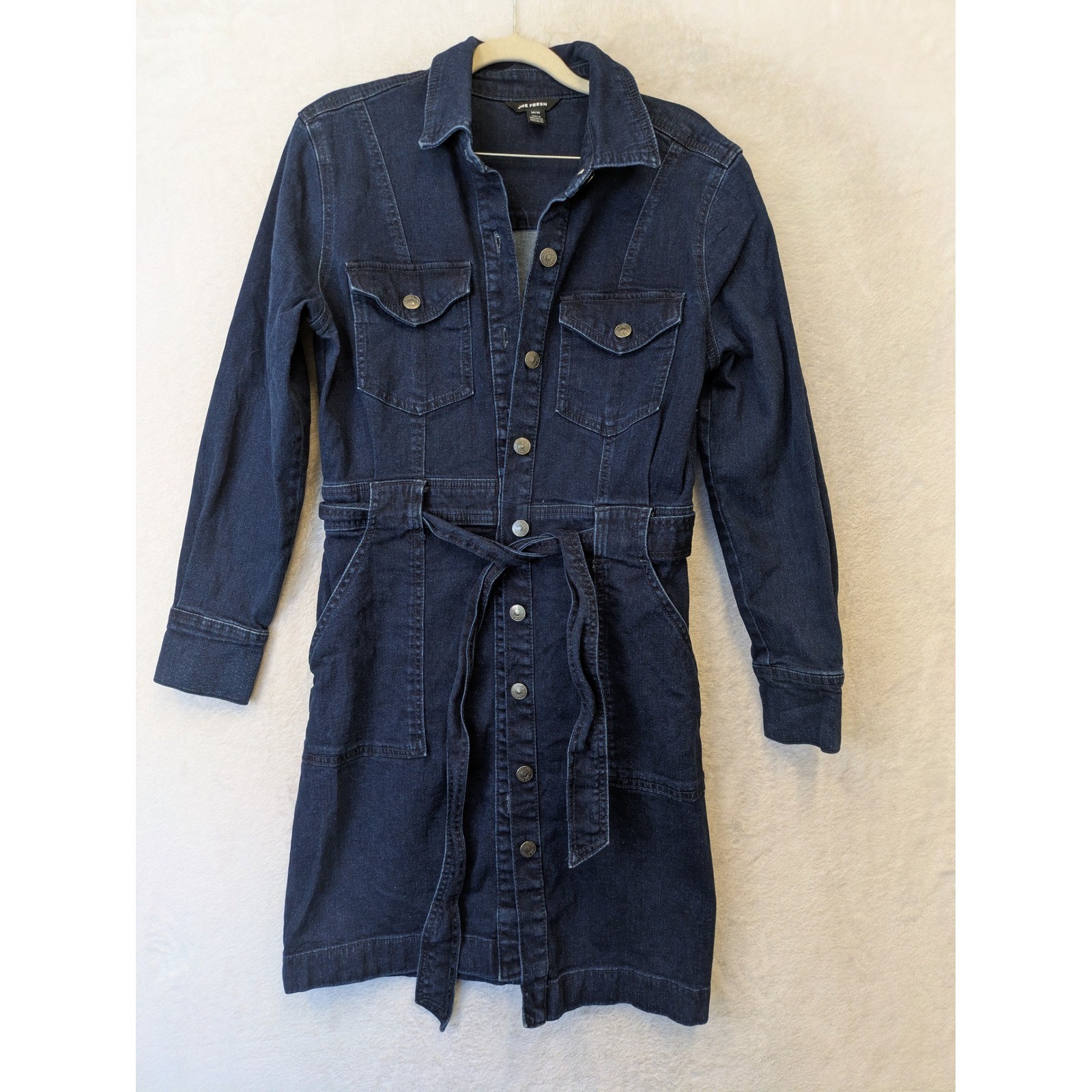 Joe Fresh Denim Shirt Dress Women’s Medium Dark Wash Belted Utility