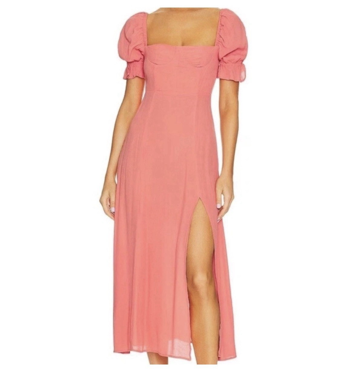 WEWOREWHAT Puff Sleeve Slit Midi Dress 0