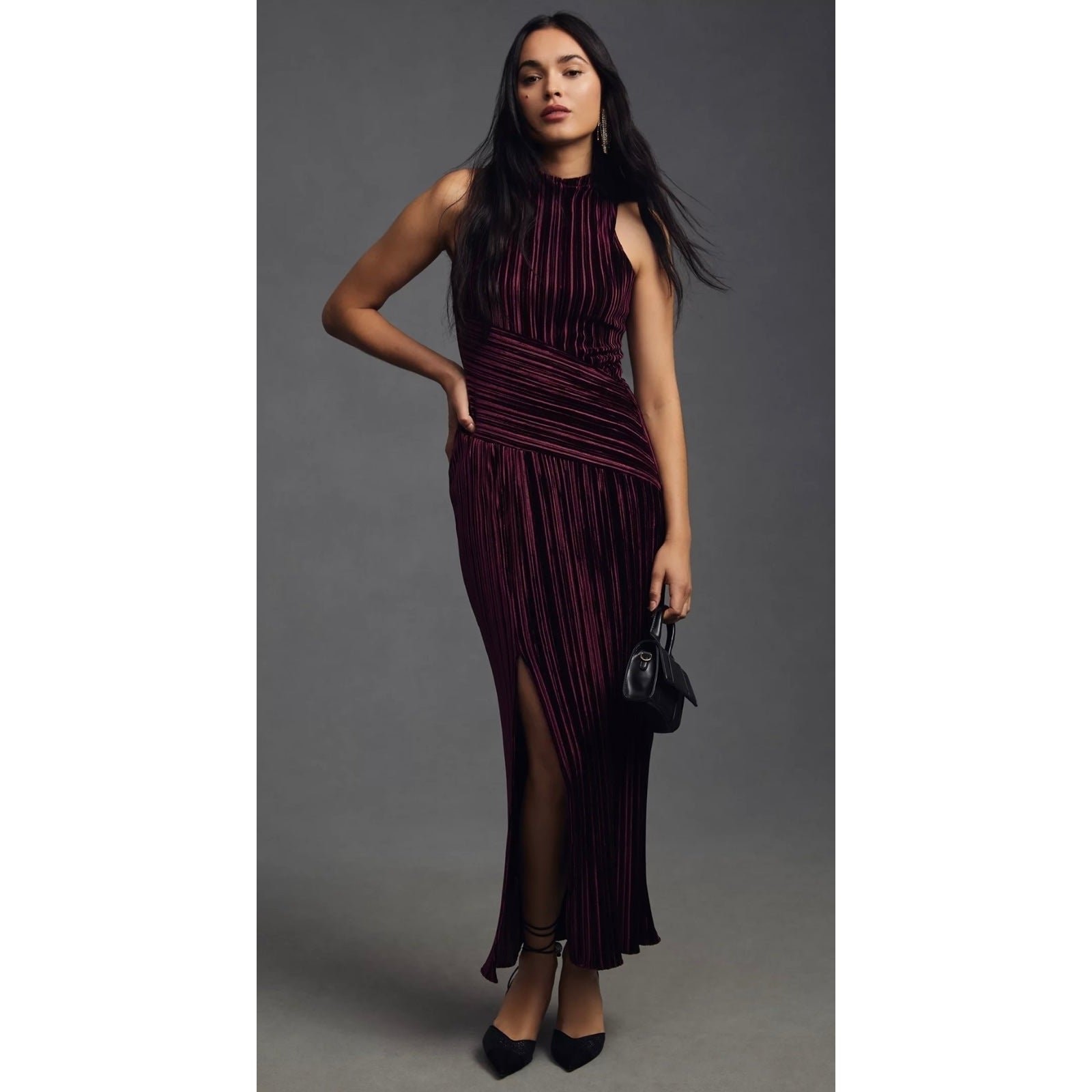 NWT❤️Anthro Shoshanna Pleated Velvet Halter Dress sz8