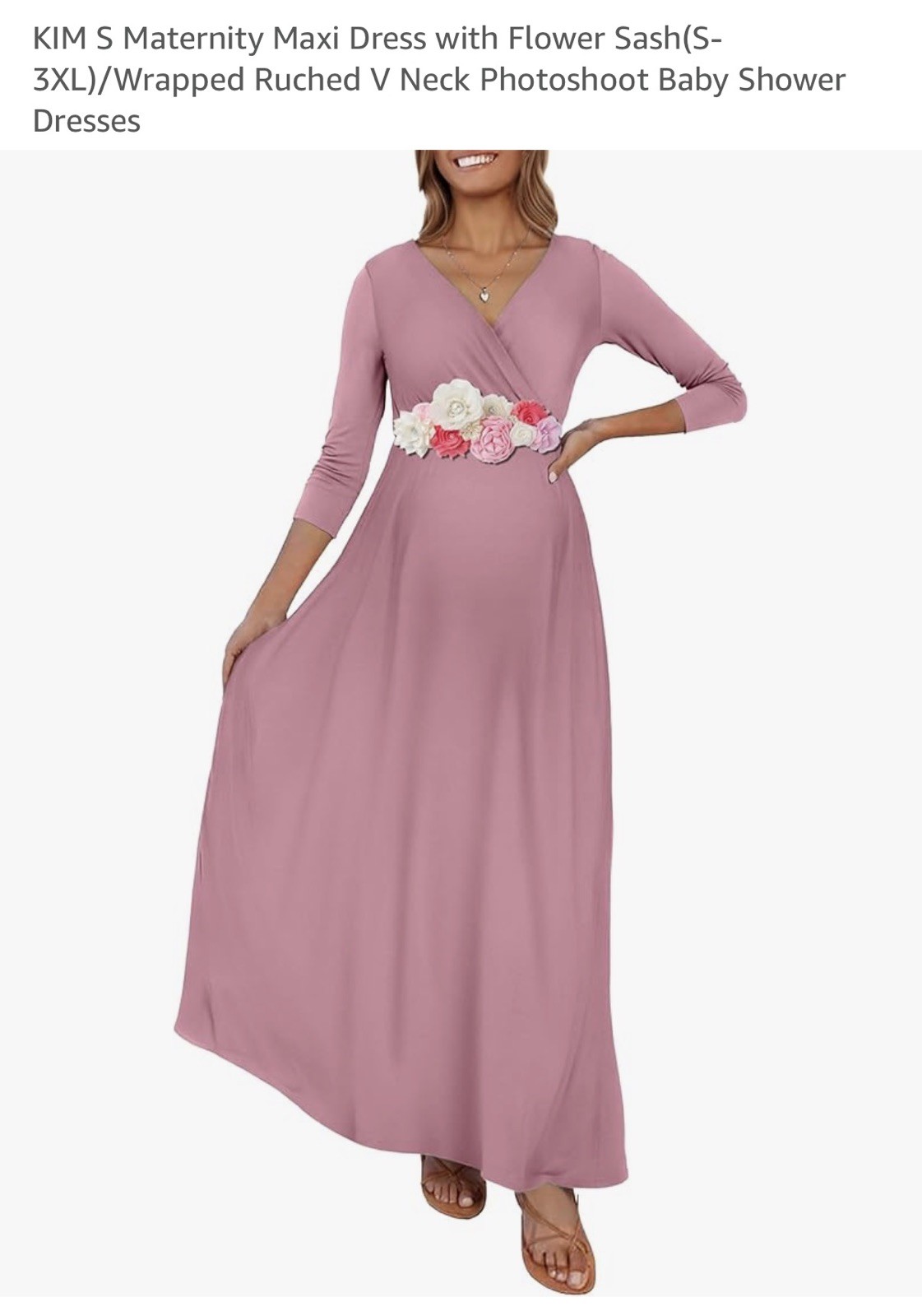 KIM S Maternity Maxi Dress with Flower Sash(S)/Photoshoot Baby Shower 131