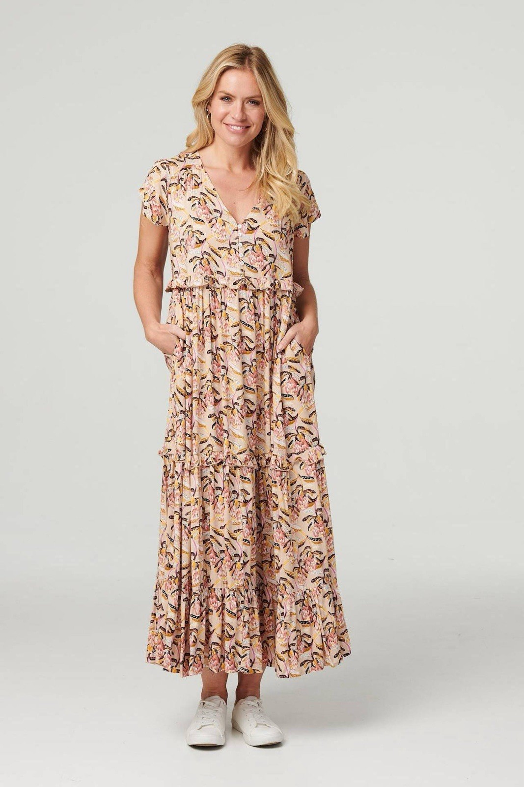 Izabel London Floral Frill Sleeve Smock Dress Size 14 New With Tags