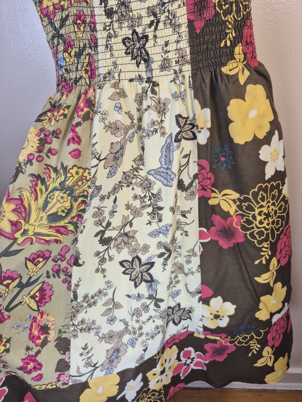 Patchwork Floral Sundress Juniors Spaghetti Strap Smocked Dress Sz Med. 7-9 Boho