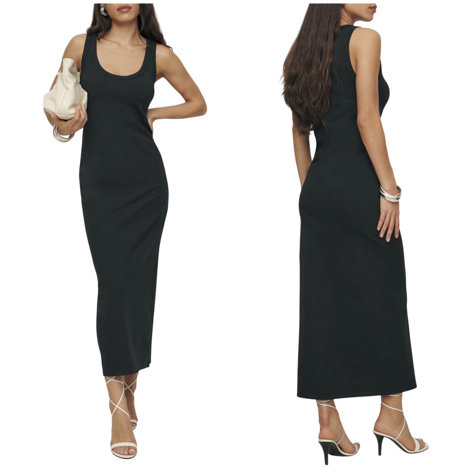 Reformation Bijou Knit Maxi Tank Dress Women’s Size Large Black Stretch