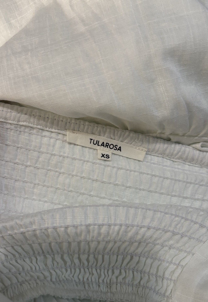 Tularosa White Linen Solid Square Neck Smocked Adjustable Strap Maxi Dress XS