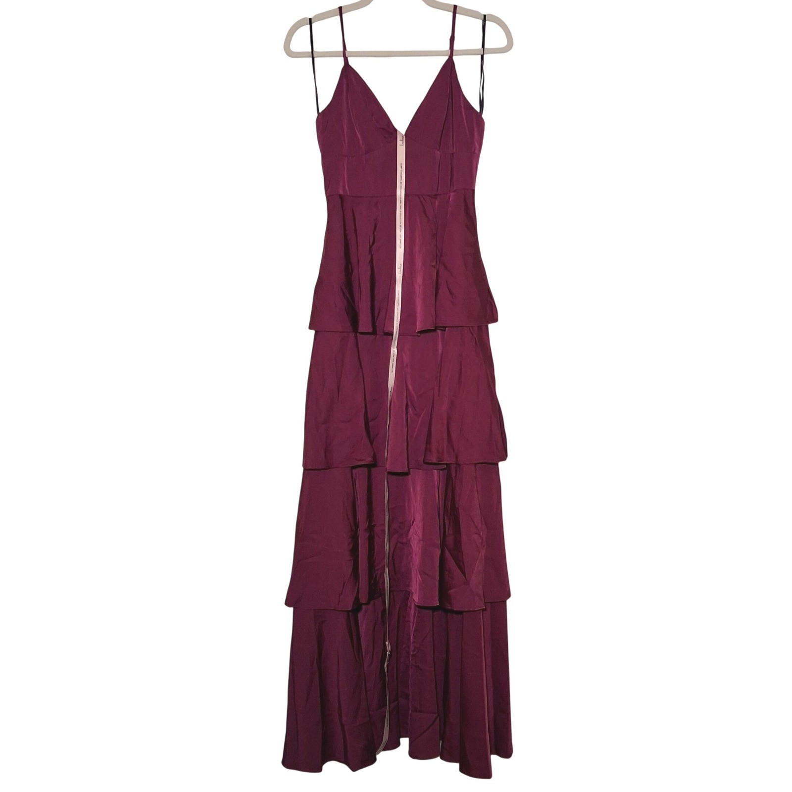 NWT Lulus Going with Elegance Plum Purple Satin Tiered Gown Maxi Dress S Ruffled