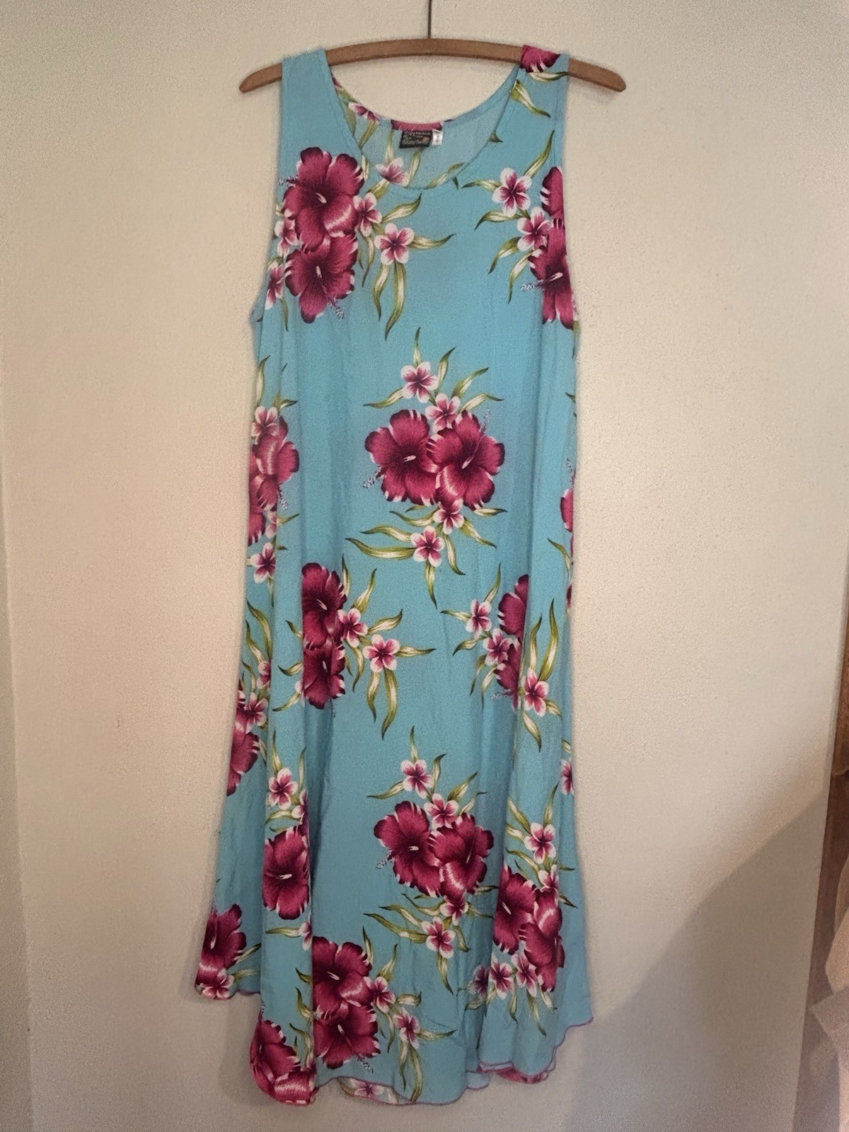 Aloha Fashion Hawaiian Blue Pink Floral Light Midi Dress One Size Vacation