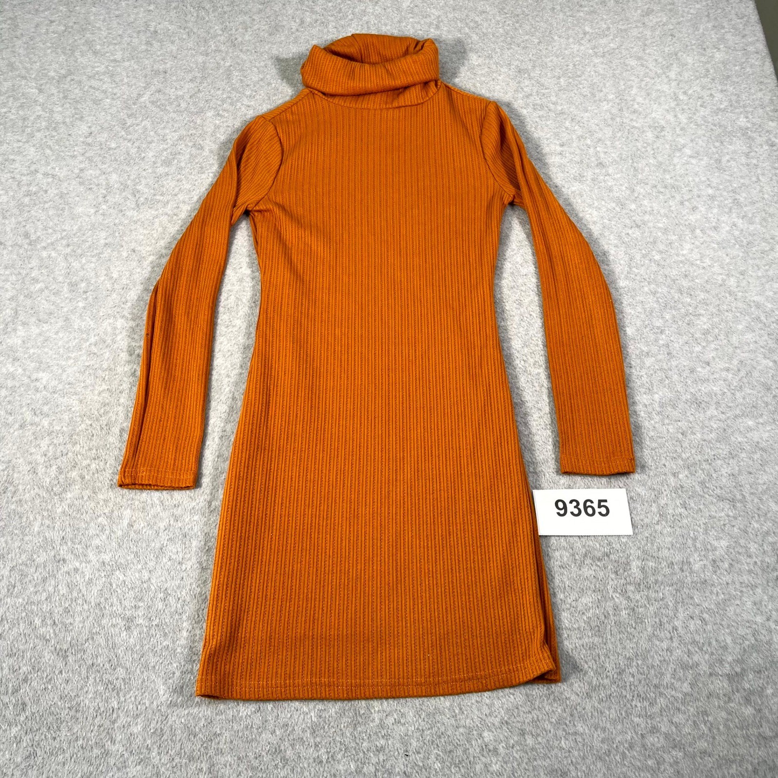 Wishful Park Mini Dress Womens Small Rust Orange Stretch Ribbed Knit Turtleneck
