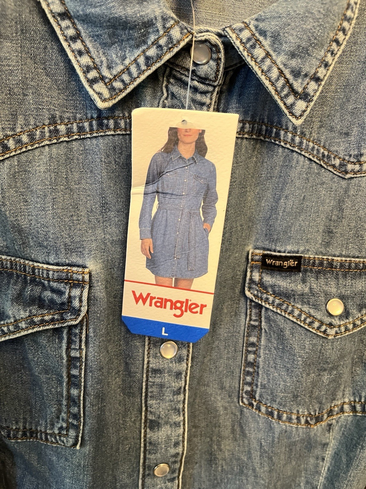 NWT Wrangler Long Sleeve Western Pearl Snap Denim Dress Women’s Size Large