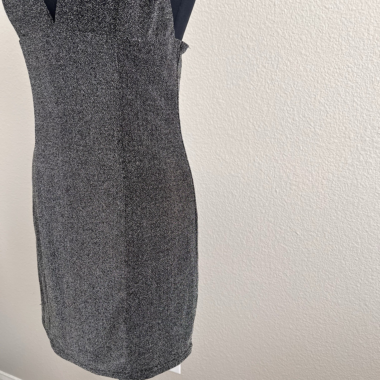 Women’s Large Mini Dress Black Silver Glitter Club Wear Bodycon Glam