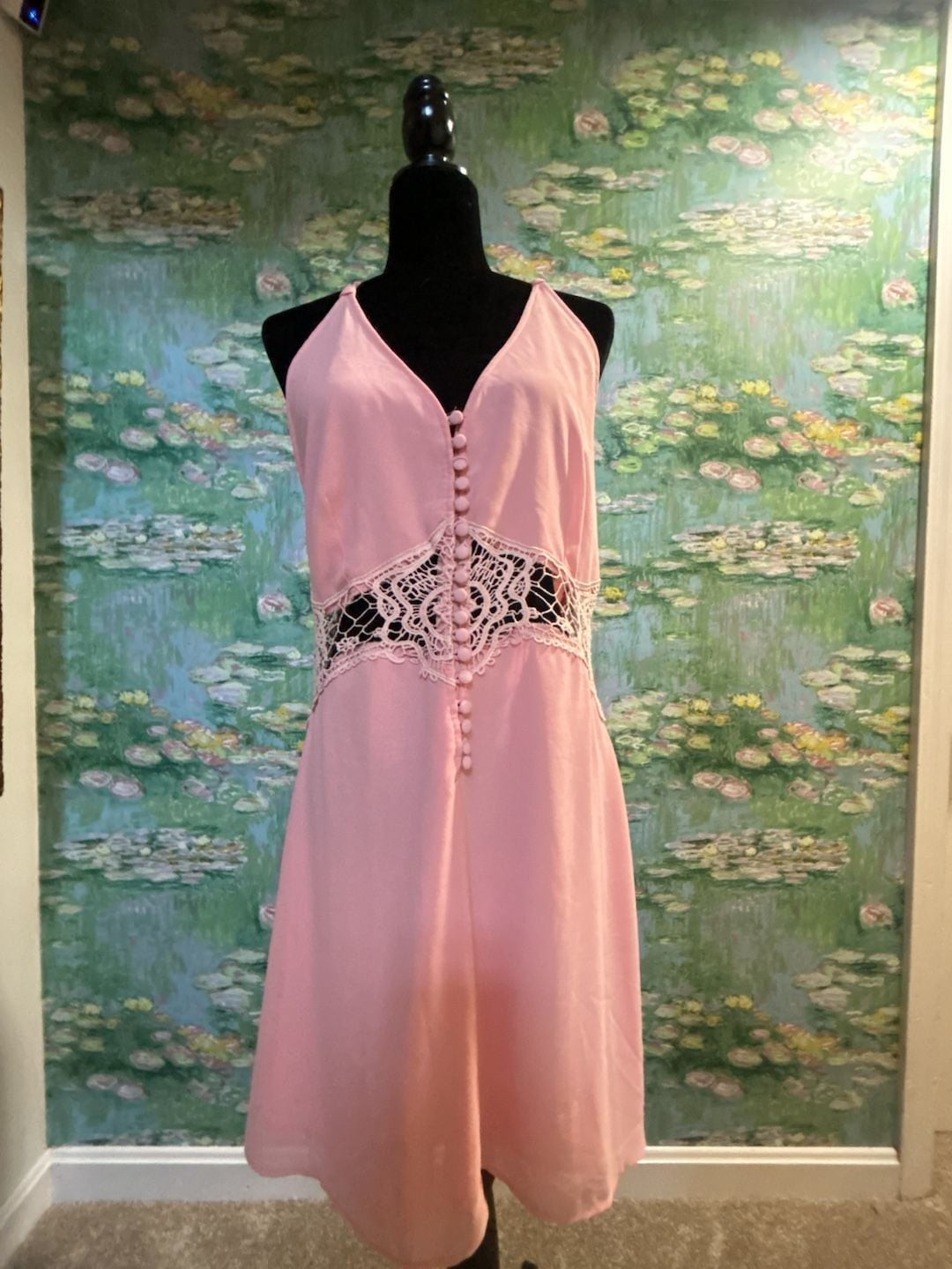 Jarlo London Siobhan Mini Pink Lace Waist Halter Neck Dress