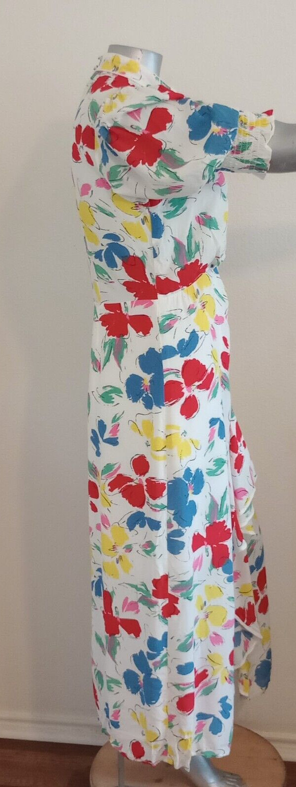 NWT WOMAN RIXO MAXI CASCADE RUFFLE DRESS Size 14 Mock Neck Puff Short Sleeve