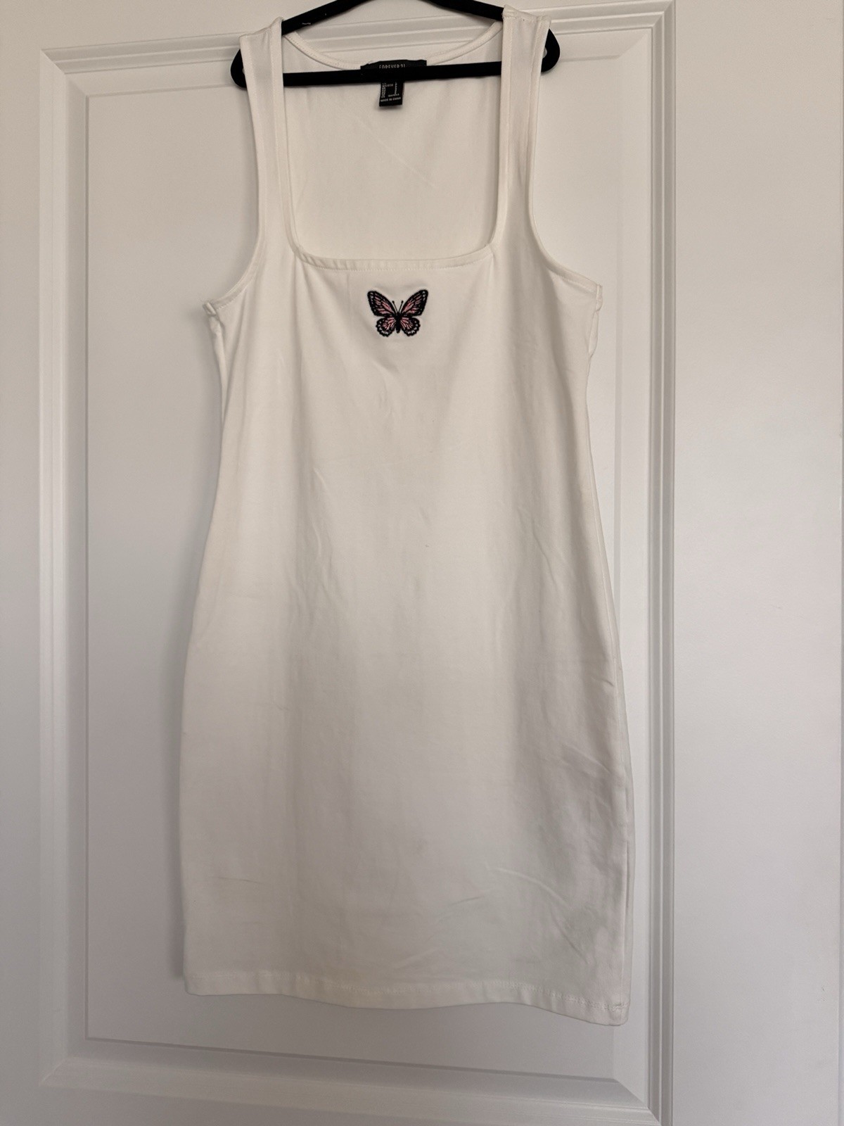 Forever 21 White Embroidered Butterfly Sleeveless Dress Women’s Size Small Y2K