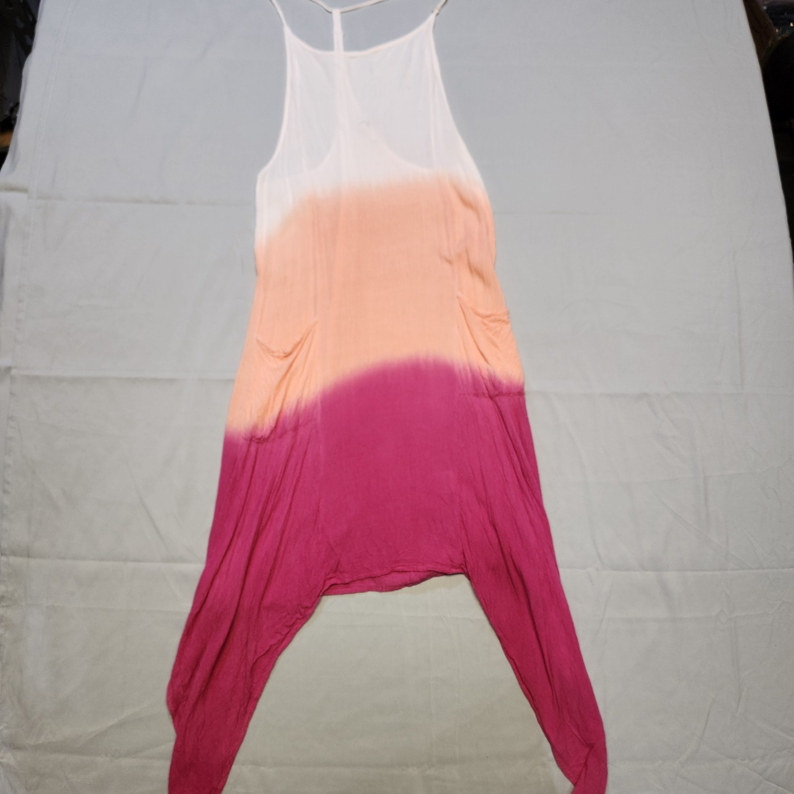 Lagaci bohemian Rayon Sundress Pink White sheer Large Peasant Flouncy Ghost Flow