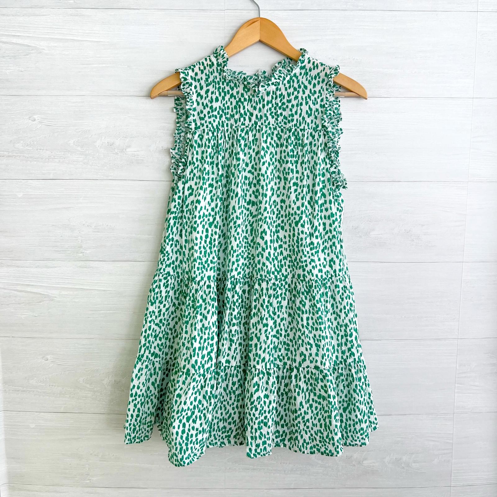 PINCH Green white ruffled sleeveless tiered cotton sundress, S