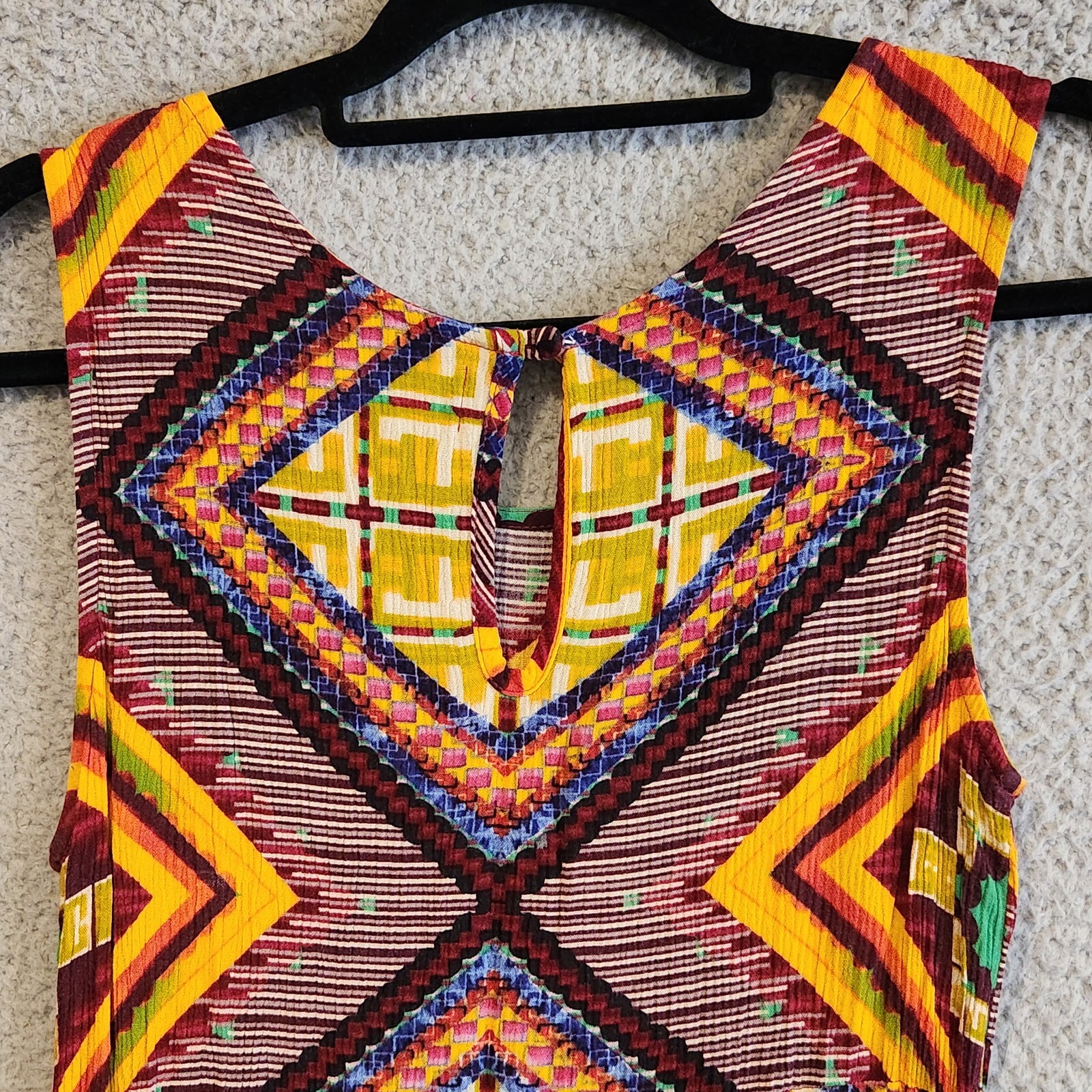 MINKPINK Womens Mini Dress Medium Multicolor Batik Design Tasseled Waist
