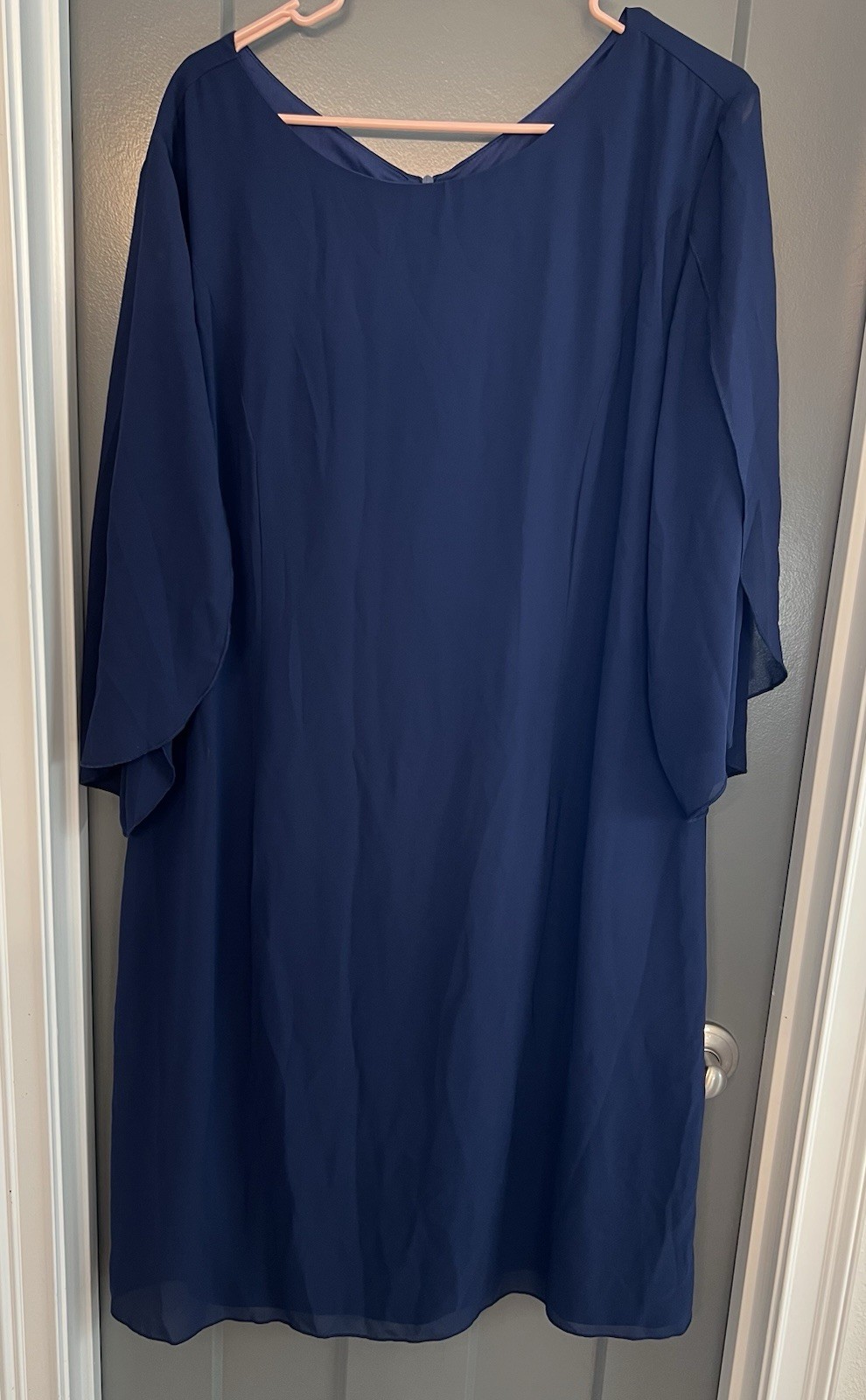 Chiffon Dress Size 18. 3/4 Sleeve Above the Knee Lining Formal Navy MOB Party