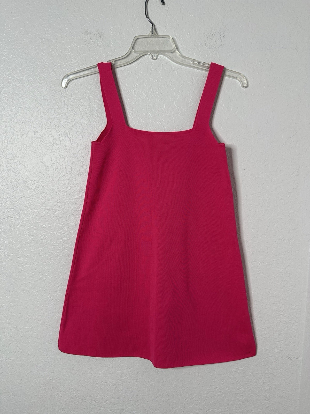 NEW Zara Hot Pink Knit Square Neck Ribbed A-Line Bodycon Barbiecore Mini Dress M