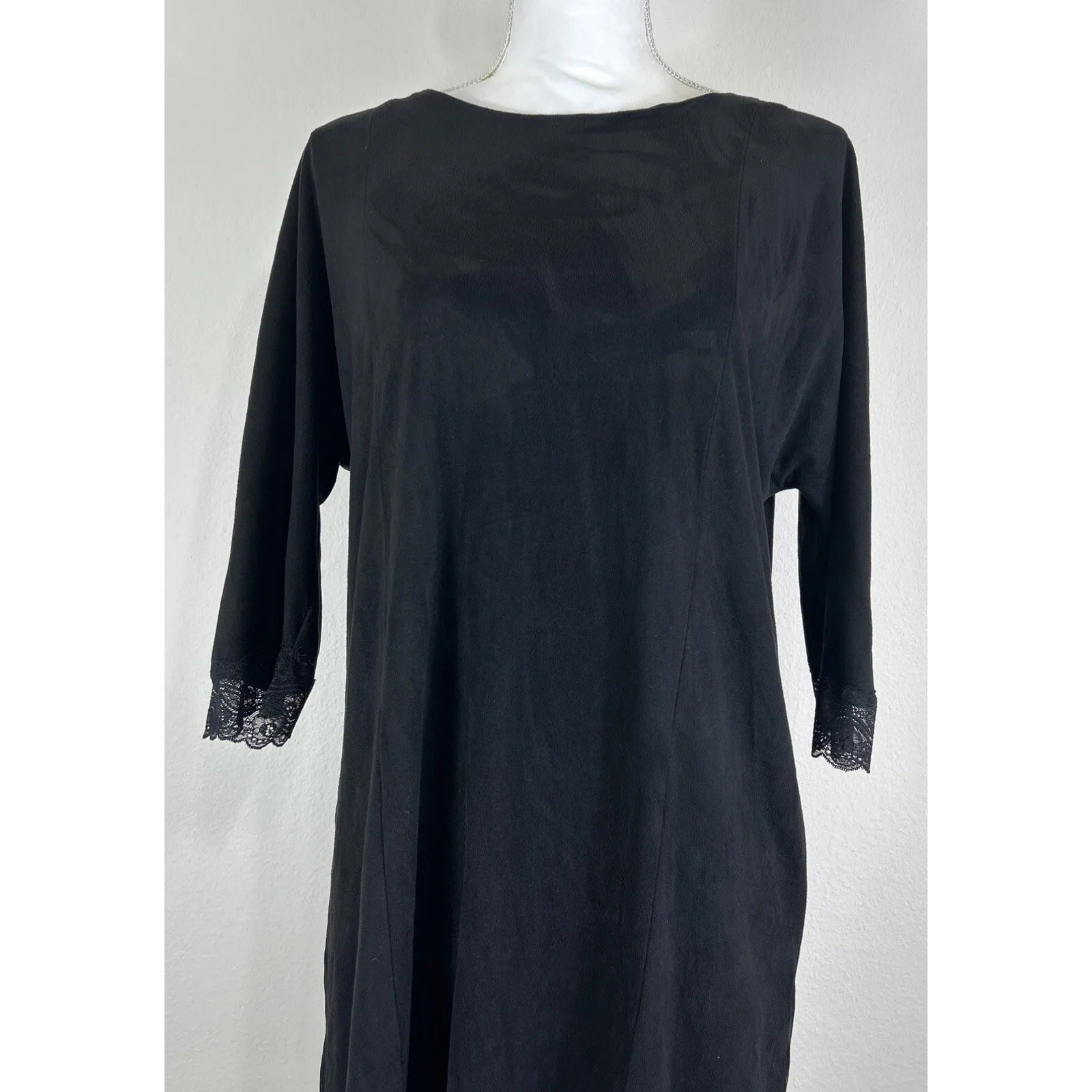 Zara Faux Suede Combined Lace Shift Dress Mini Black LBD Tunic Size Medium