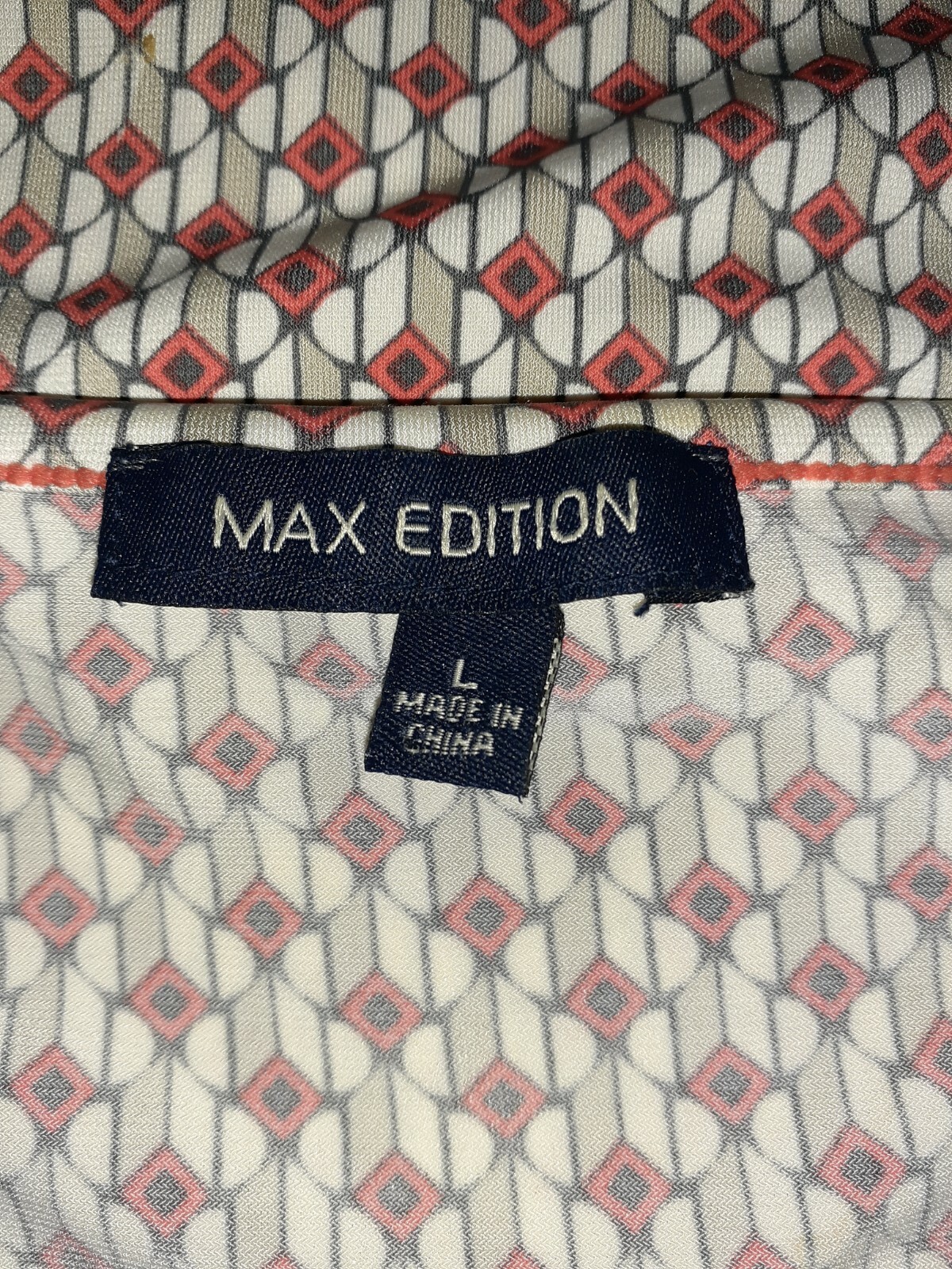 MAX EDITION Size L Shift Dress Orange Beige White Sleeveless Stretch Knee Length