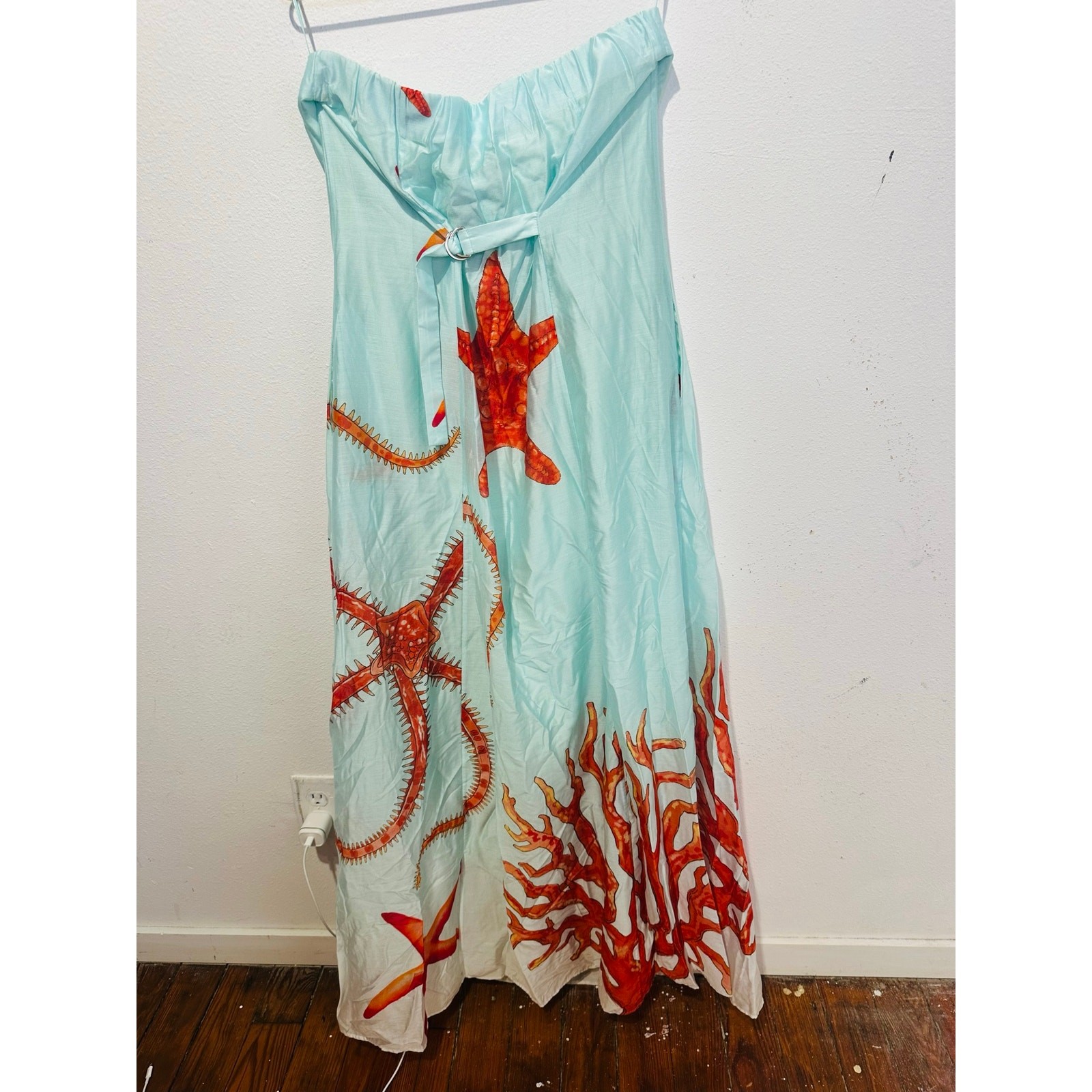 MUMA WORLD Blue Red Starfish Print SleevelessUrsa Maxi Dress size Large